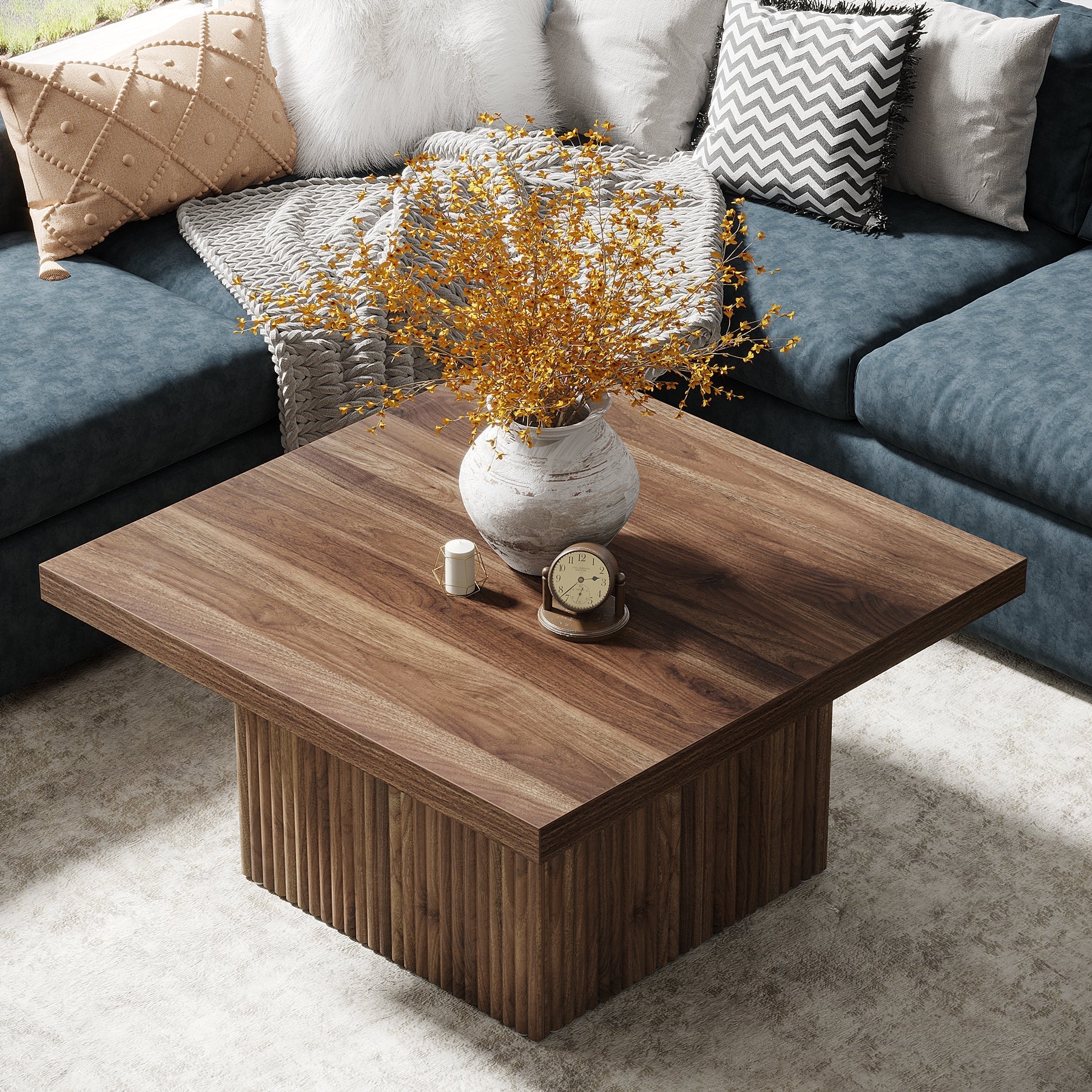 Square Coffee Table, 80 cm Wood Center Table Cocktail Table