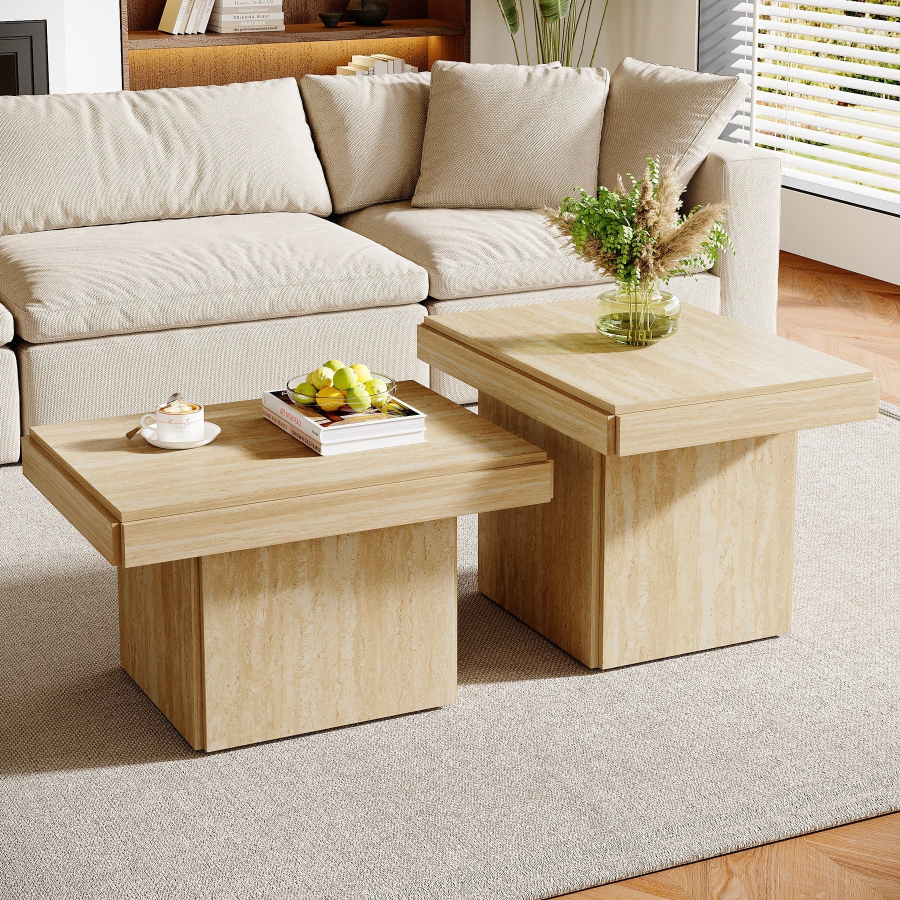 Square Coffee Table, Modern Set of 2 Center Table Side Table (cm)