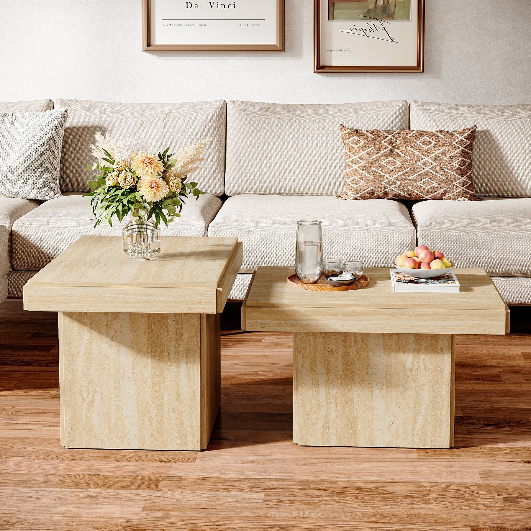 Square Coffee Table, Modern Set of 2 Center Table Side Table (cm)