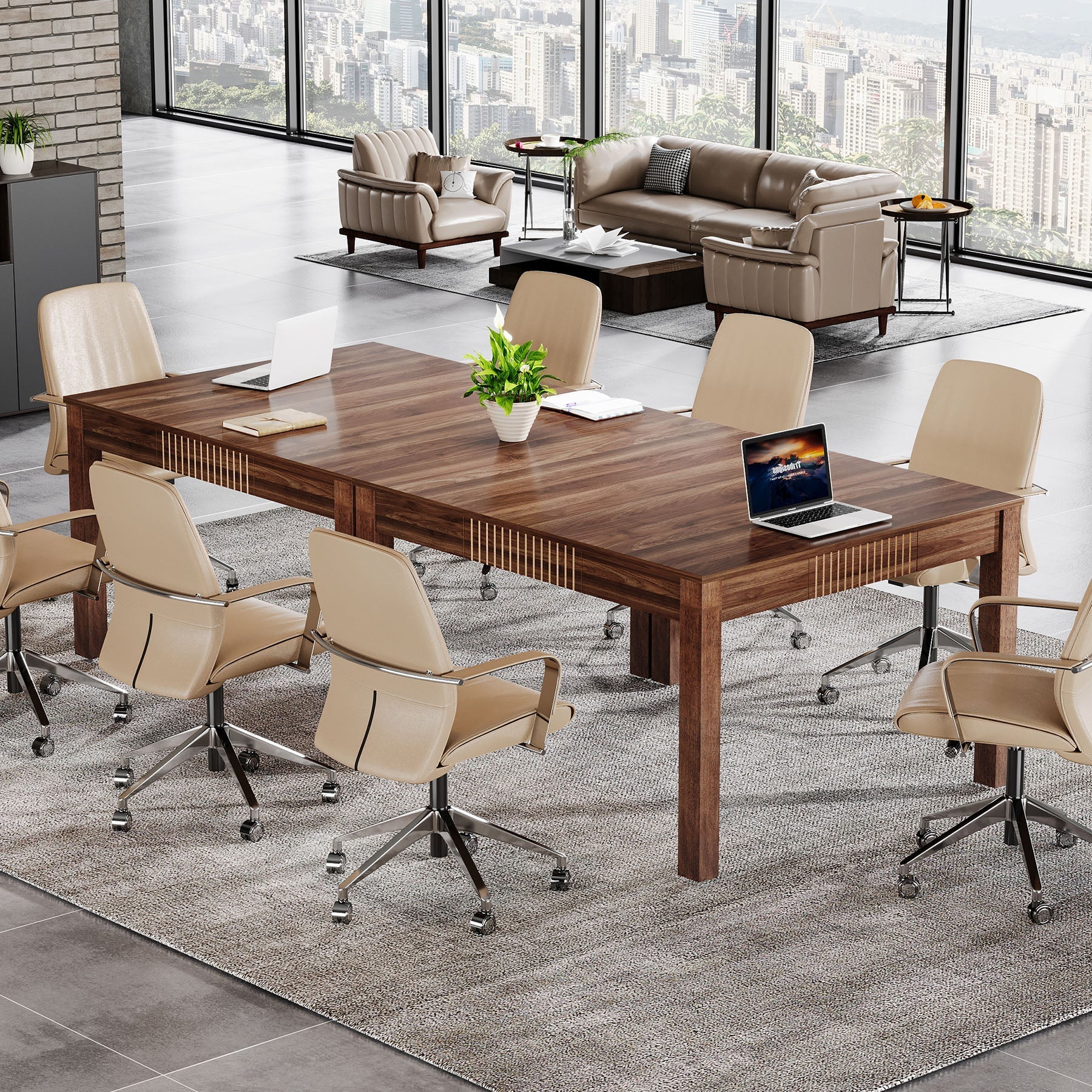 Square Conference Table, Small Meeting Room Table for Home Office (cm)