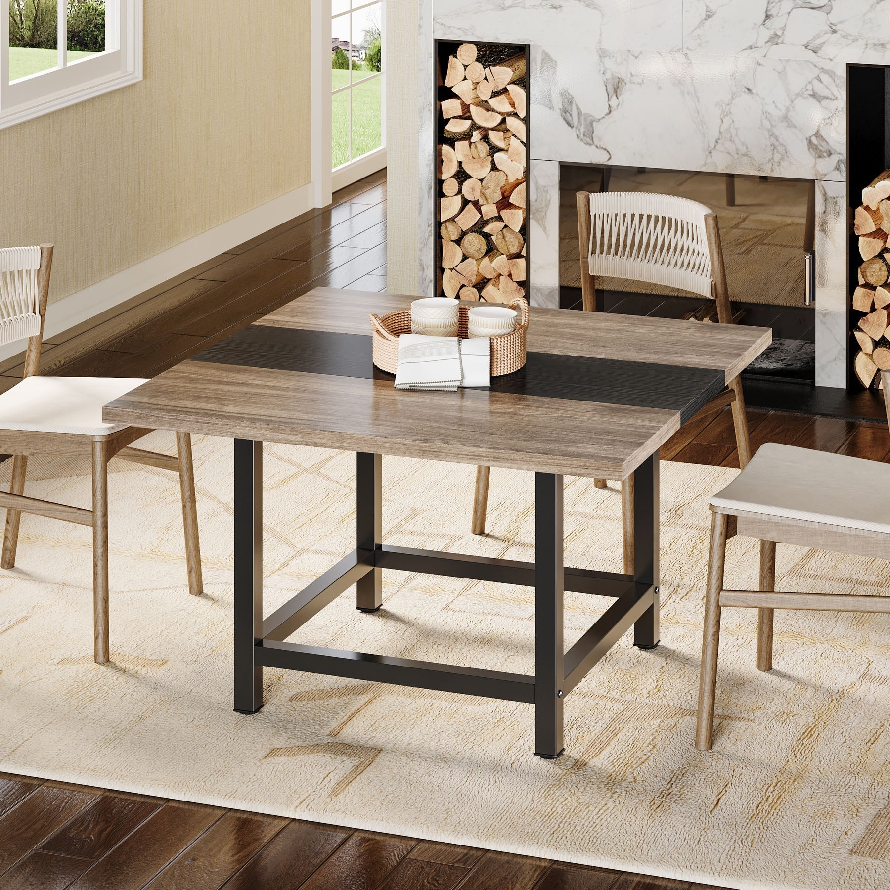 Square Dining Table, Farmhouse 99cm x 99cm x 74cm Kitchen Table for 4