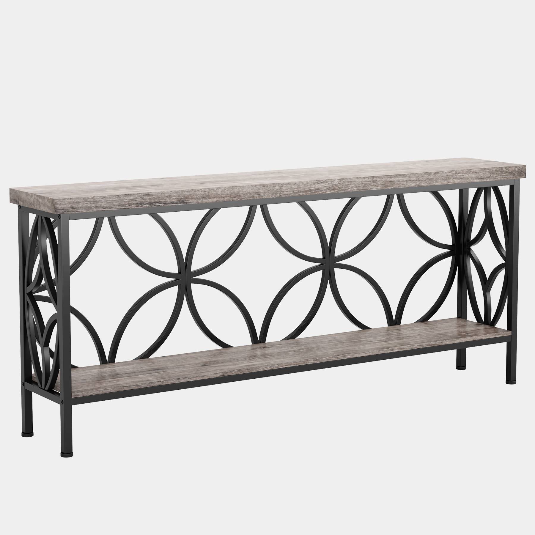 2-Tier Console Table, 180 cm Industrial Sofa Table Behind Couch