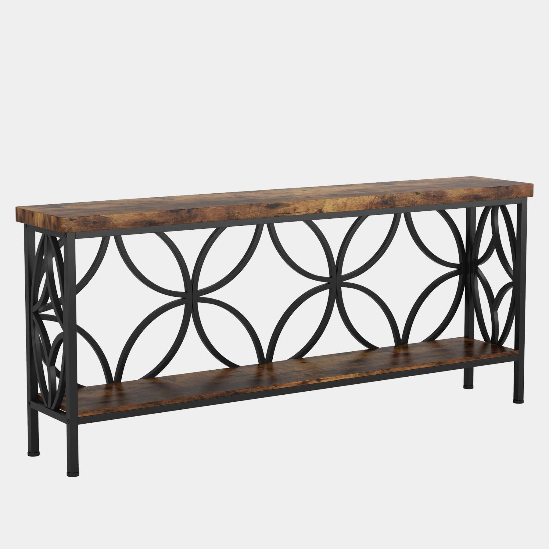 2-Tier Console Table, 180 cm Industrial Sofa Table Behind Couch