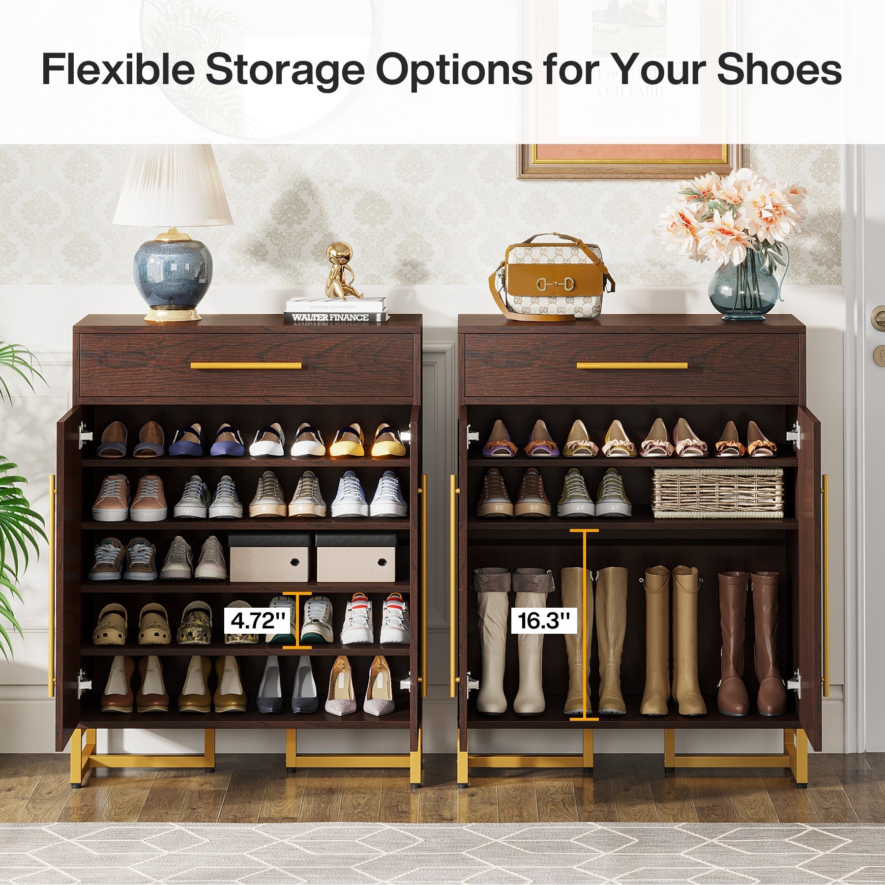 20-Pair Shoe Cabinet Organizer with Drawer & Adjustable Shelves (Approx. 50 cm)