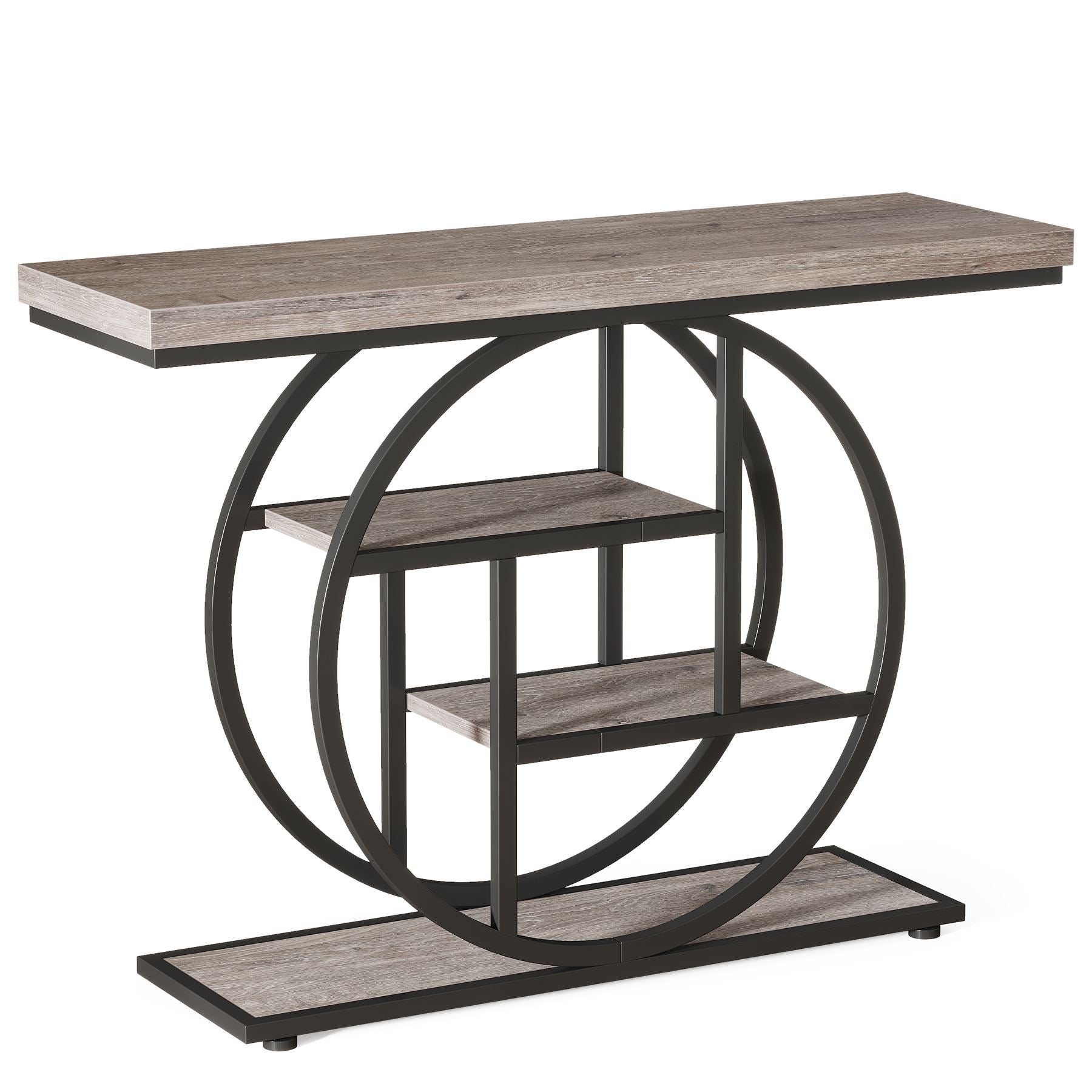 104.9 cm Console Table, Industrial 4-Tier Sofa Entryway Table with Circle Base