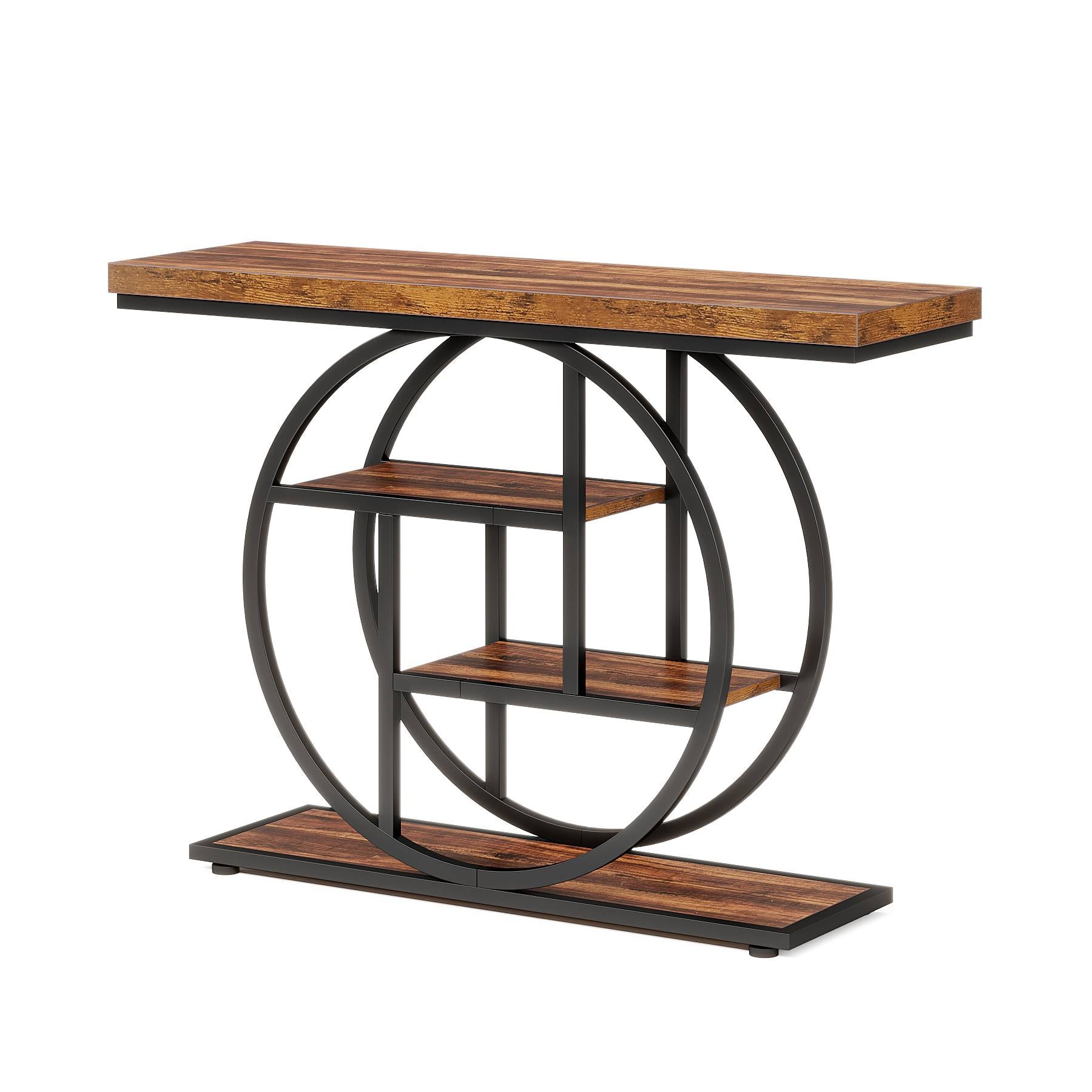 104.9 cm Console Table, Industrial 4-Tier Sofa Entryway Table with Circle Base