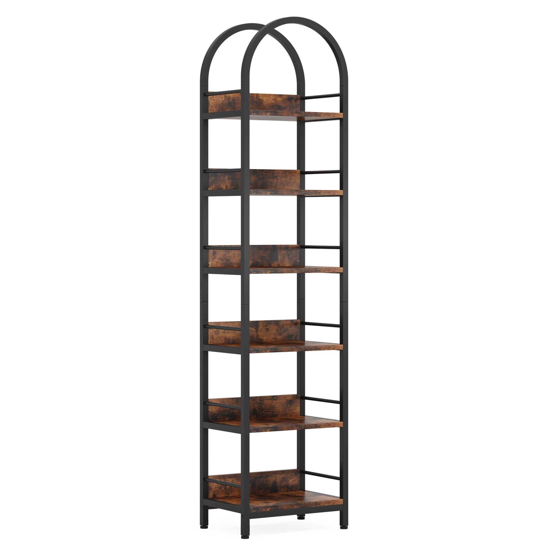 6-Tier Bookshelf, 200 cm Narrow Bookcase Arched Display Shelf