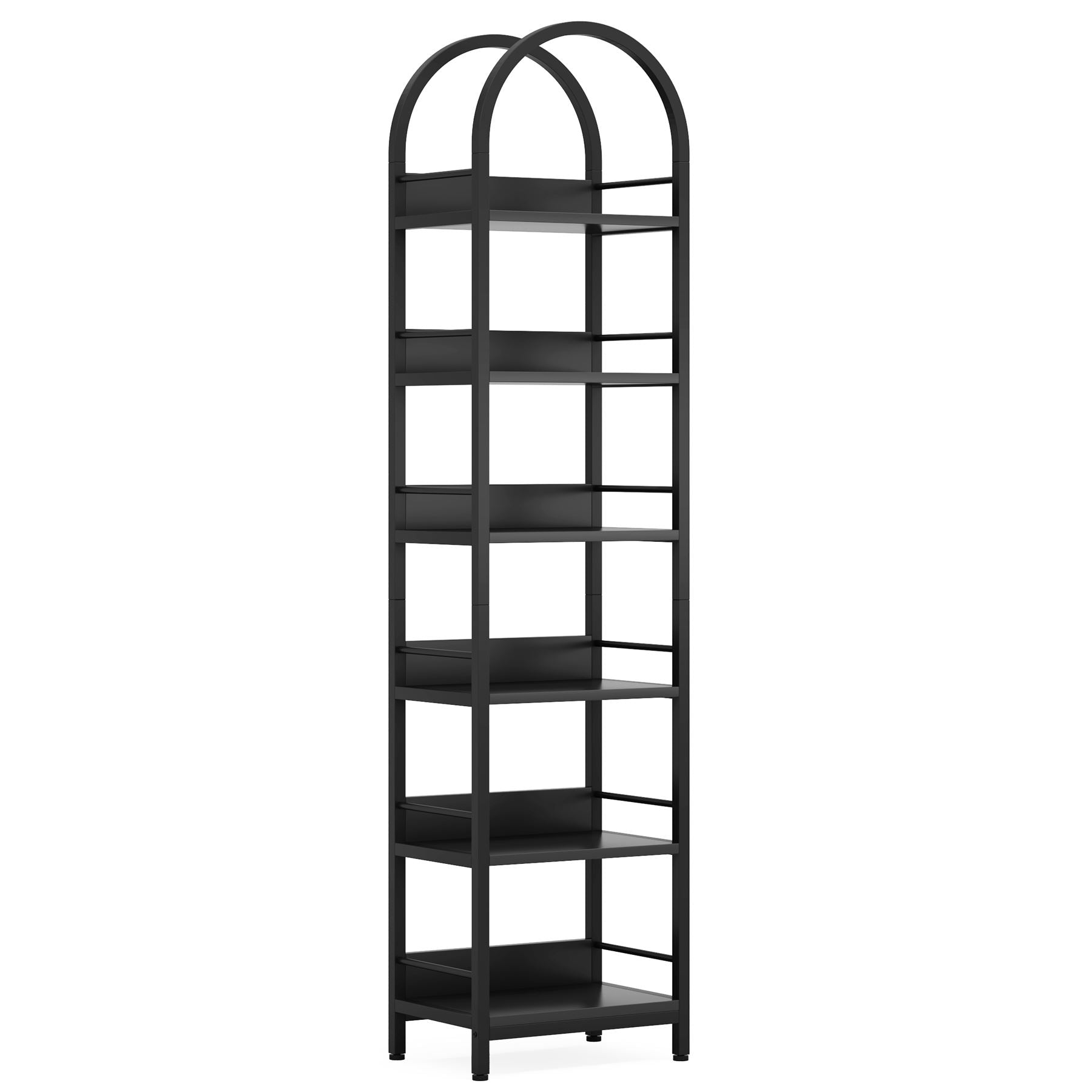 6-Tier Bookshelf, 200 cm Narrow Bookcase Arched Display Shelf