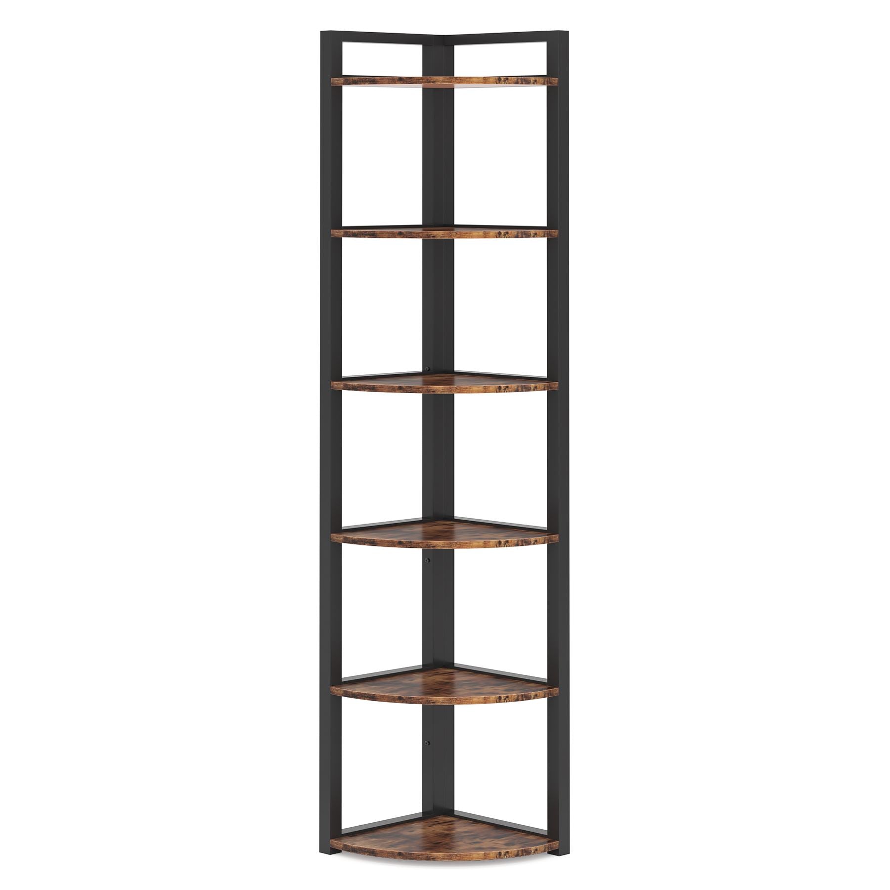 6-Tier Corner Shelf, Small Corner Bookshelf Storage Rack (Converted to cm)