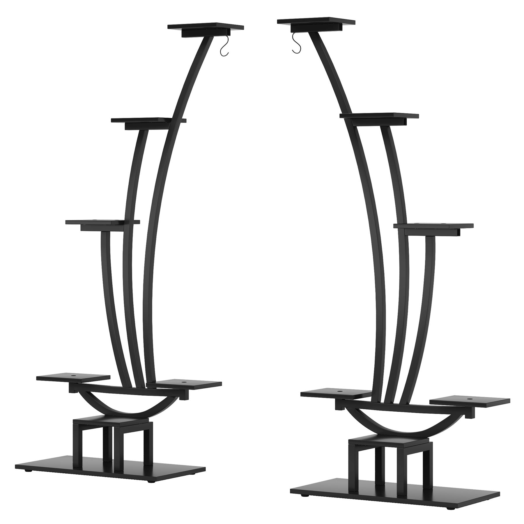 6-Tier Plant Stand Pack of 2, Metal Curved Display Shelf with 2 Hanging Hooks (15.24 cm per Tier)