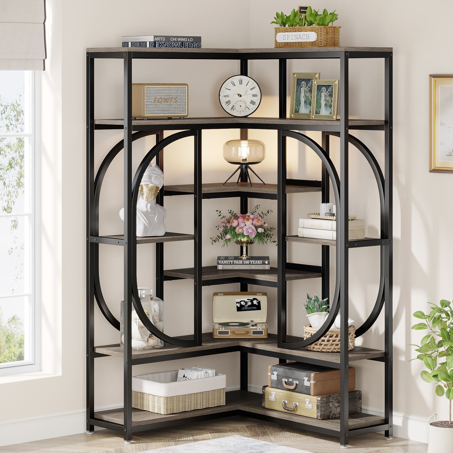 7-Shelf Corner Bookshelf, L-Shaped Bookcase Display Rack (in cm)