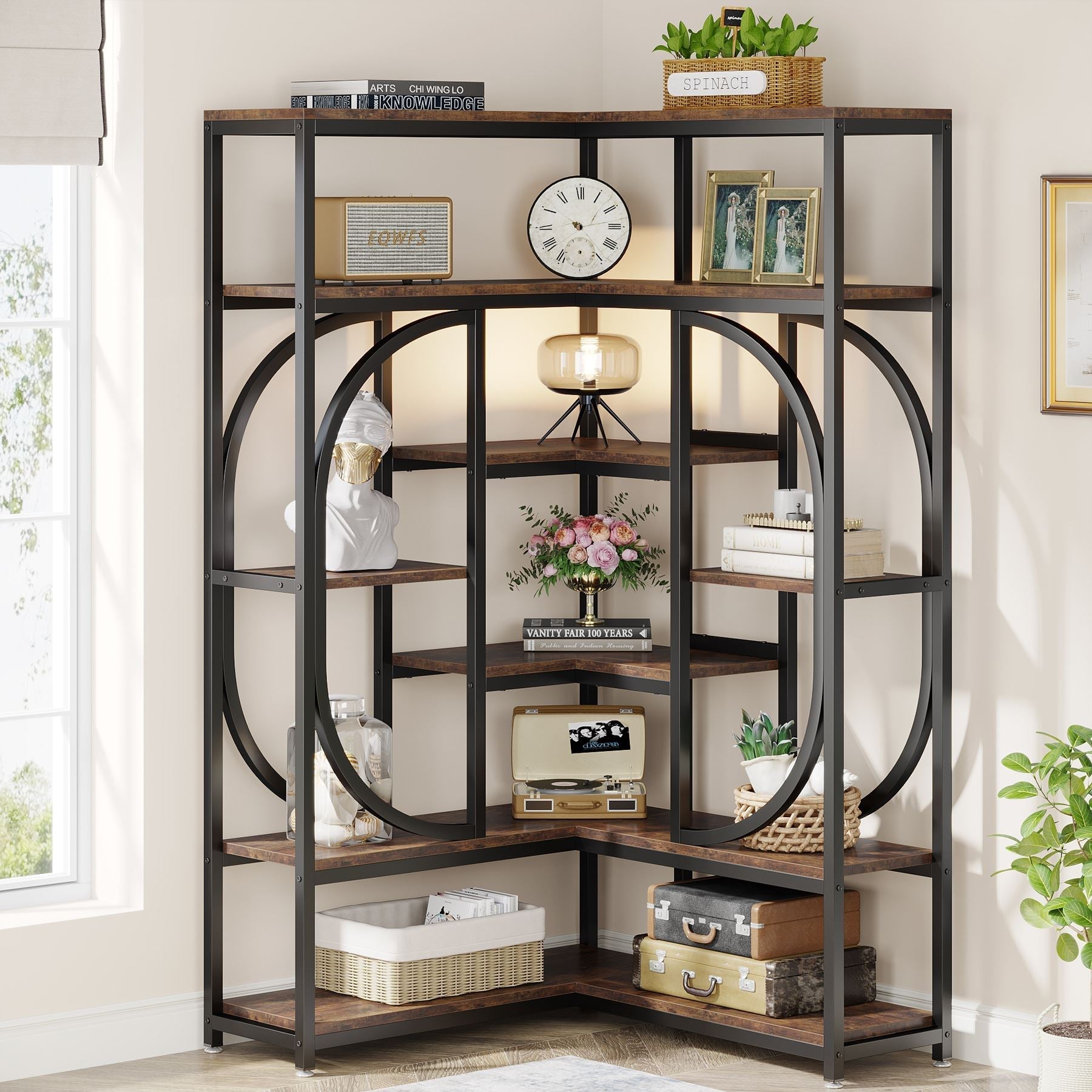 7-Shelf Corner Bookshelf, L-Shaped Bookcase Display Rack (in cm)