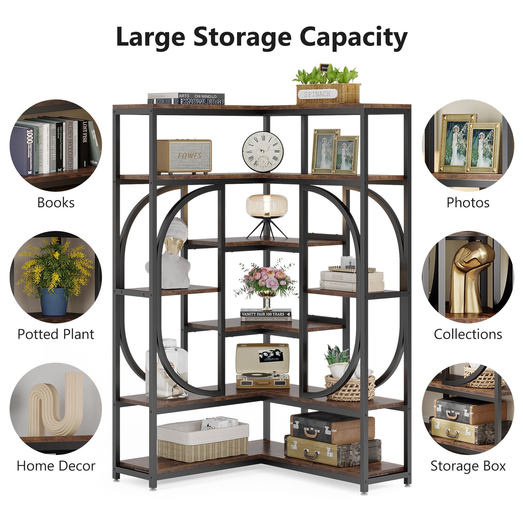 7-Shelf Corner Bookshelf, L-Shaped Bookcase Display Rack (in cm)