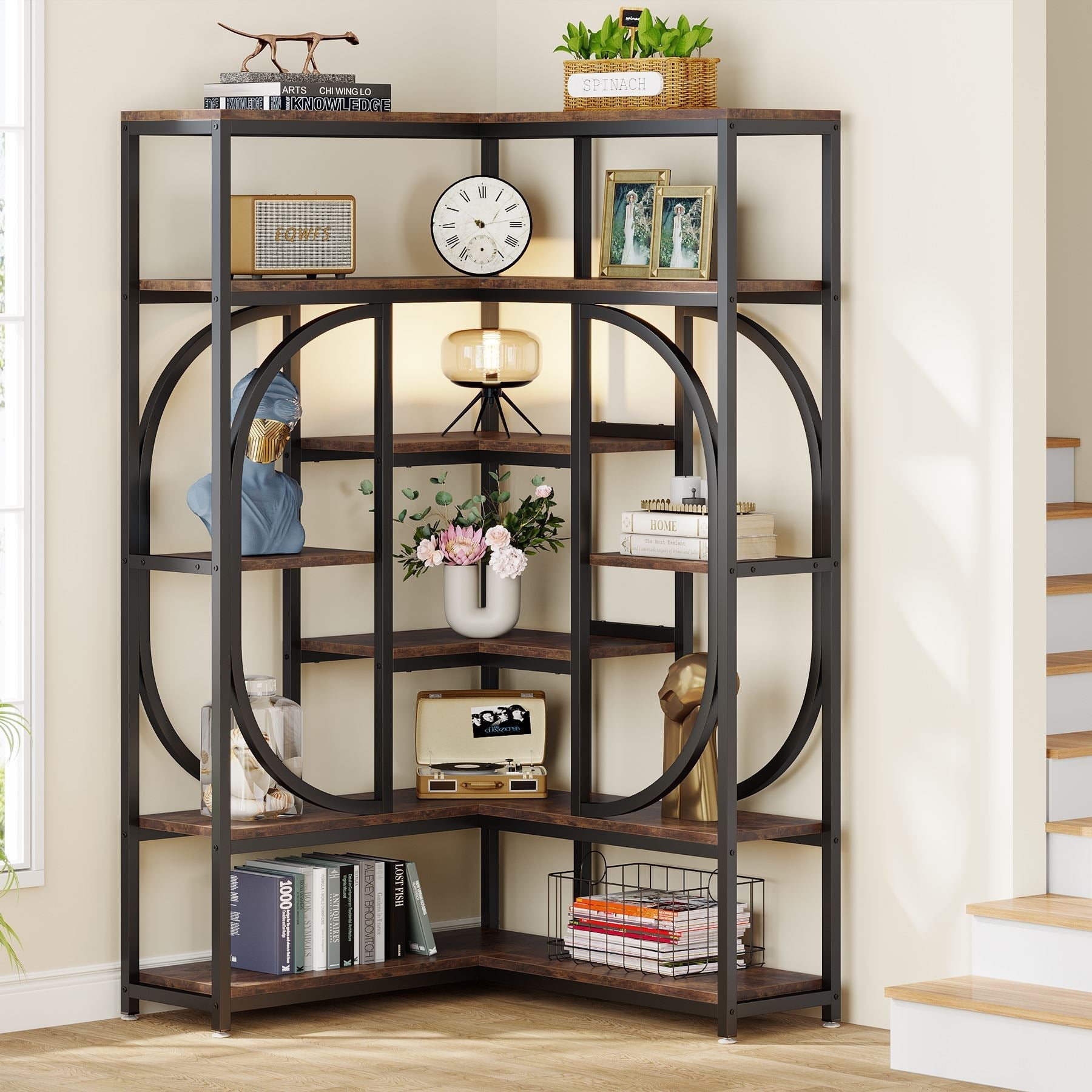 7-Shelf Corner Bookshelf, L-Shaped Bookcase Display Rack (in cm)