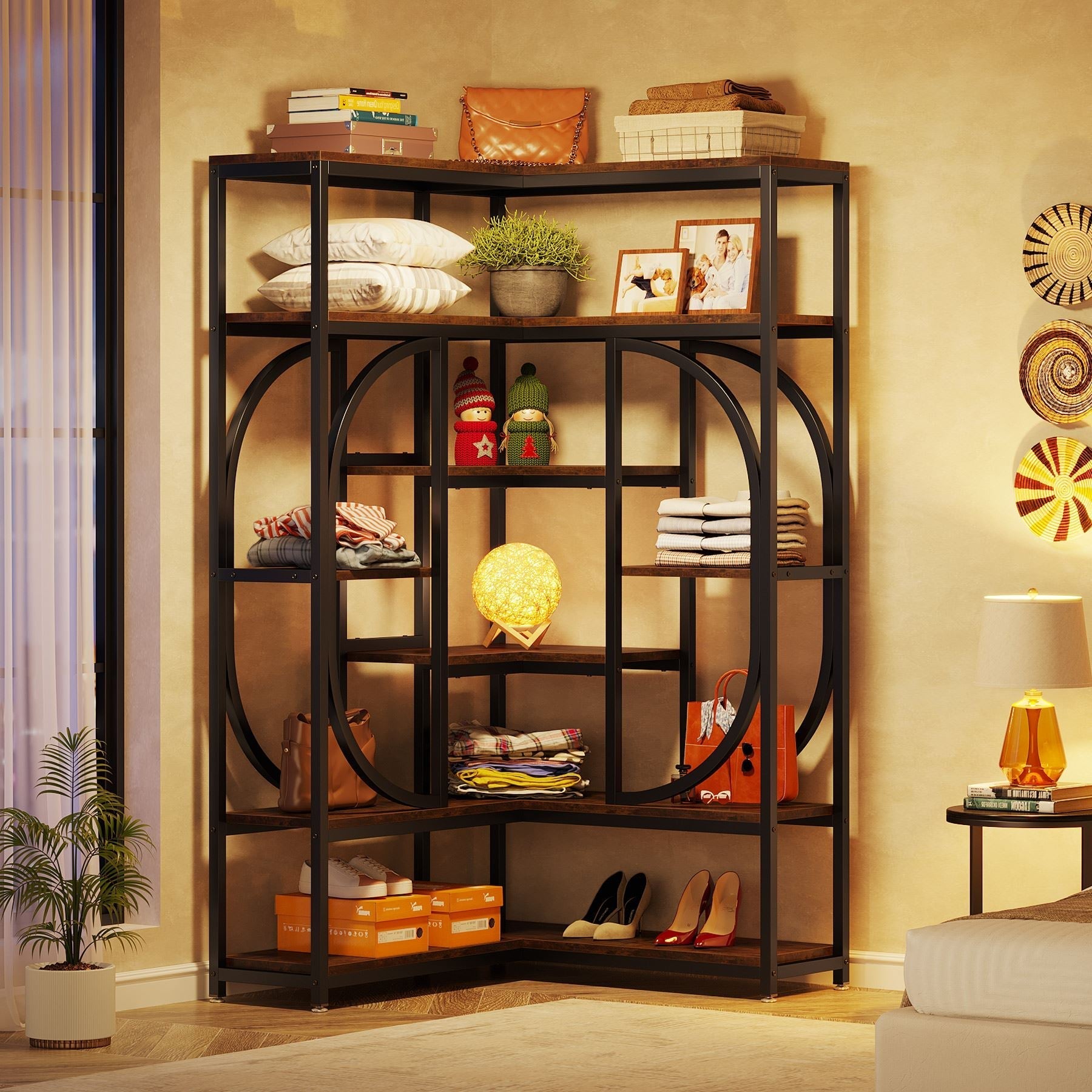 7-Shelf Corner Bookshelf, L-Shaped Bookcase Display Rack (in cm)