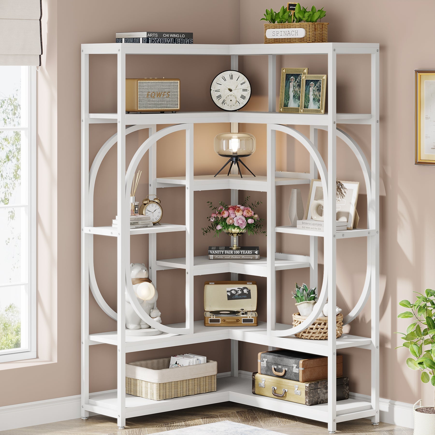 7-Shelf Corner Bookshelf, L-Shaped Bookcase Display Rack (in cm)