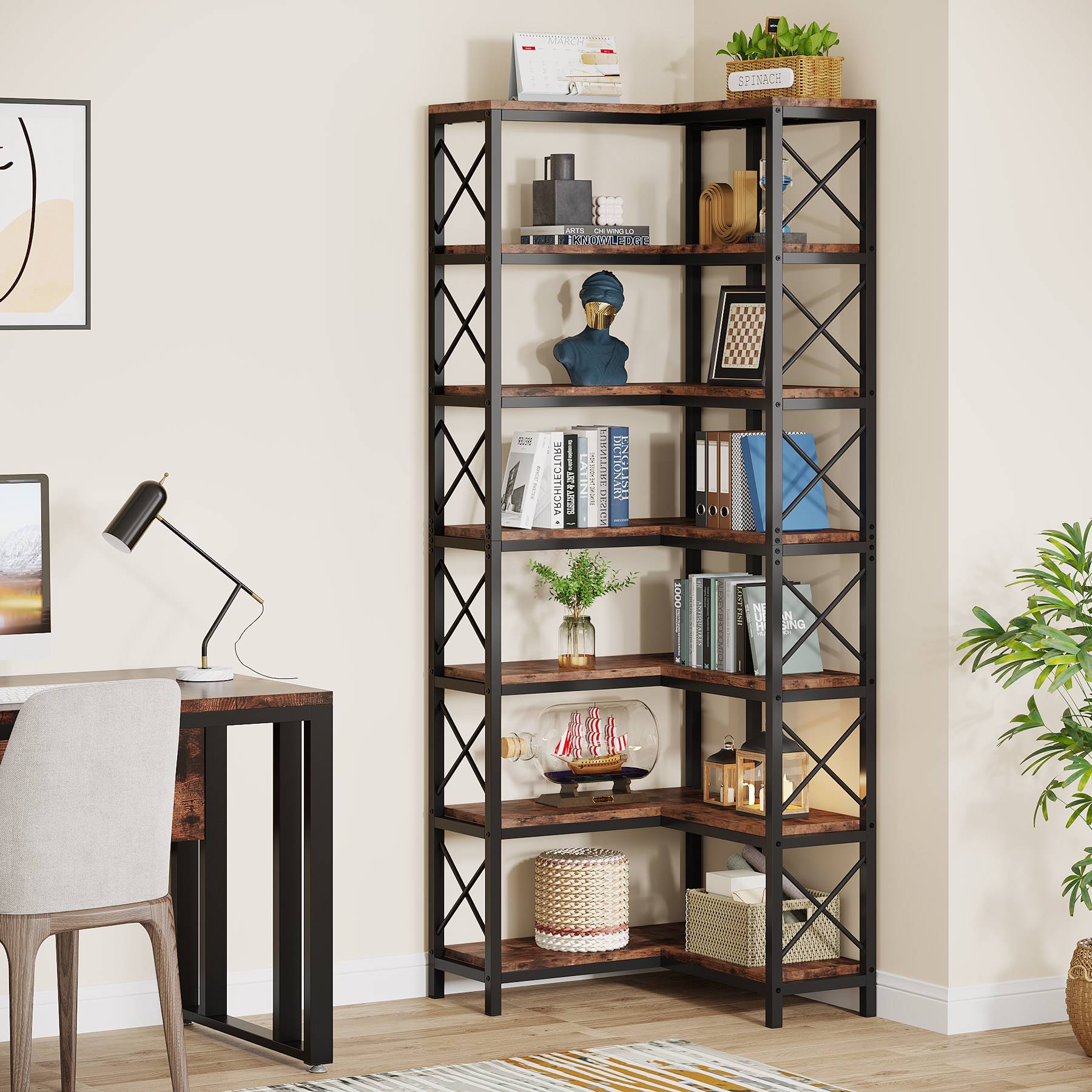 7-Tier Corner Bookshelf Corner Bookcase Storage Display Rack - 178 cm