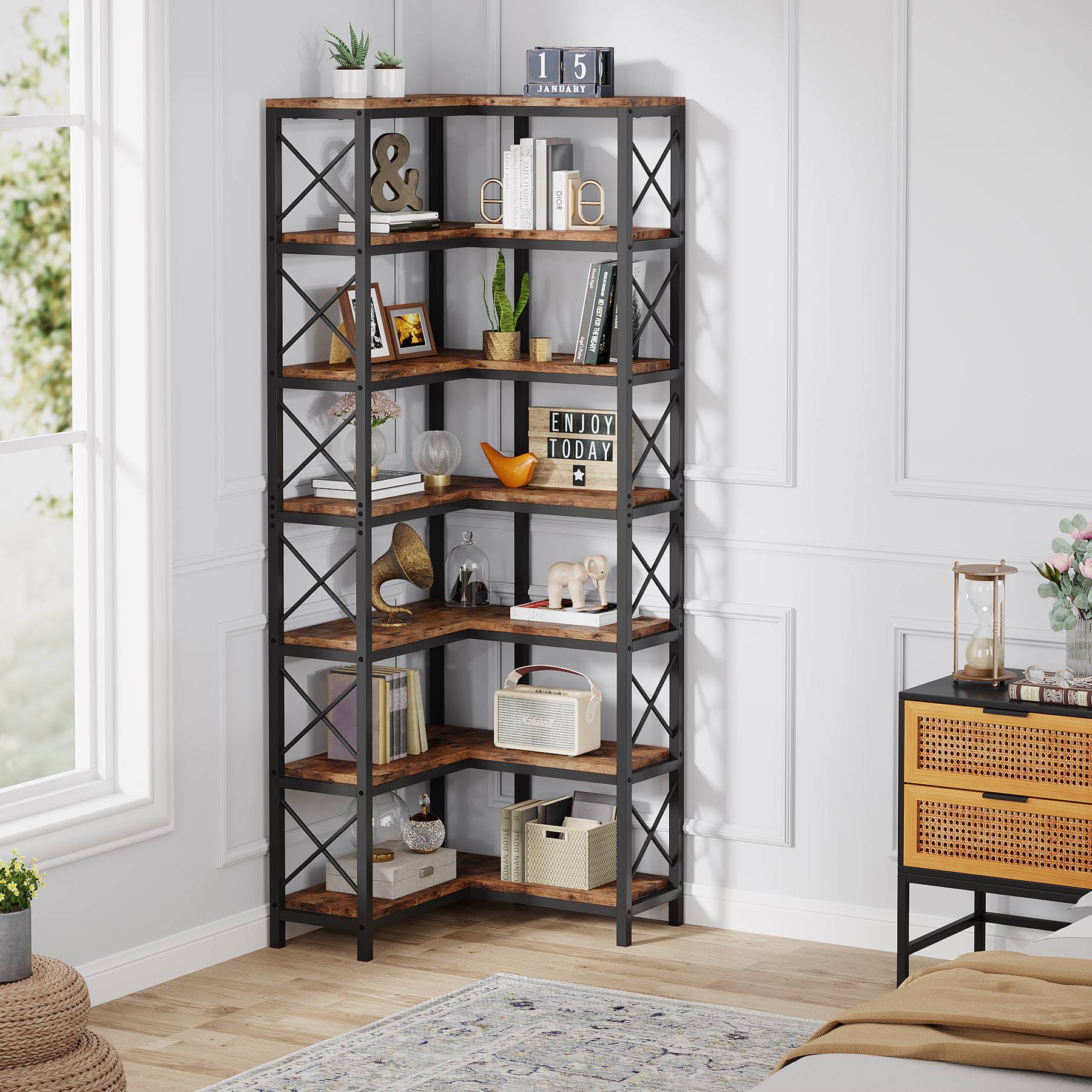 7-Tier Corner Bookshelf Corner Bookcase Storage Display Rack (Approx. 178 cm)