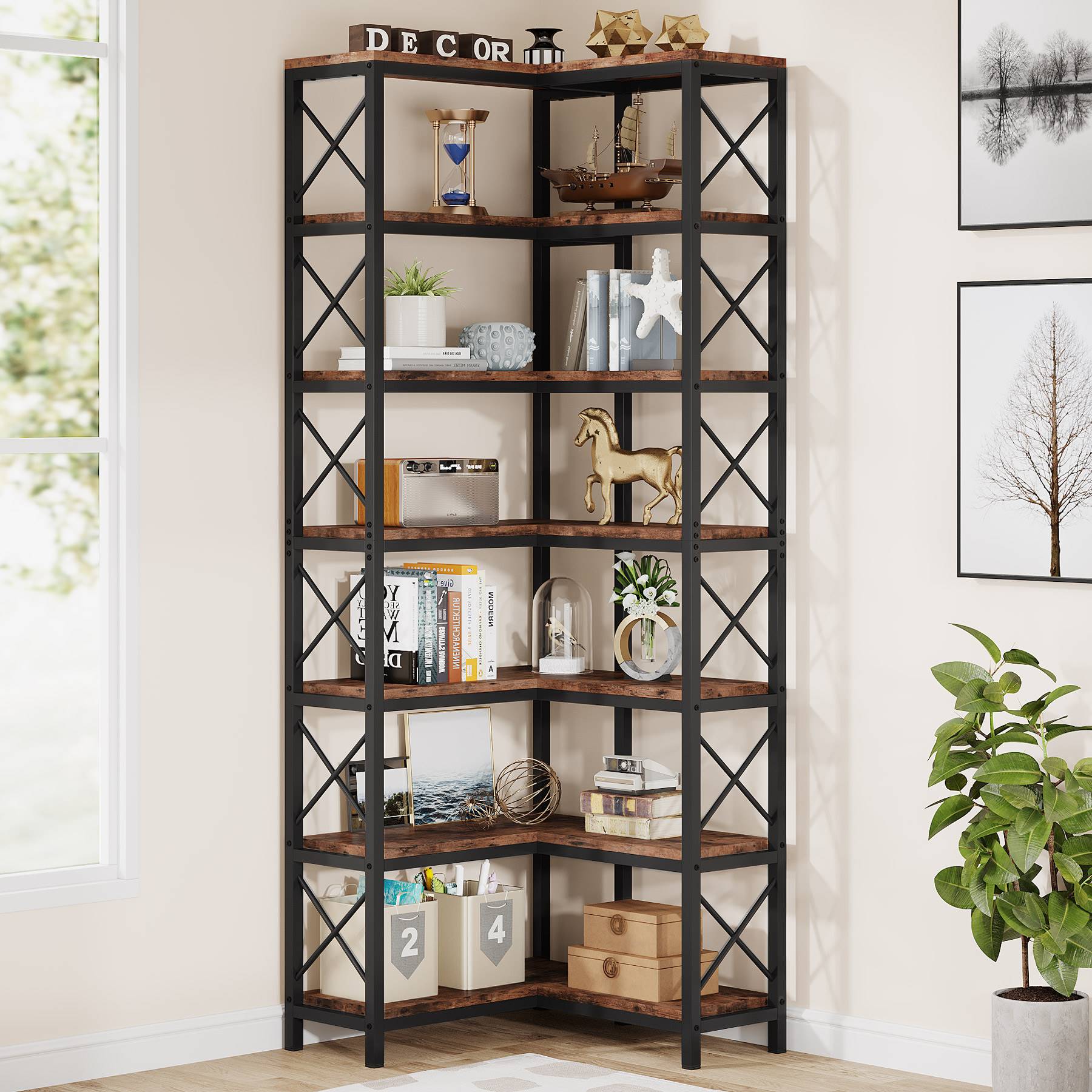 7-Tier Corner Bookshelf Corner Bookcase Storage Display Rack - 178 cm