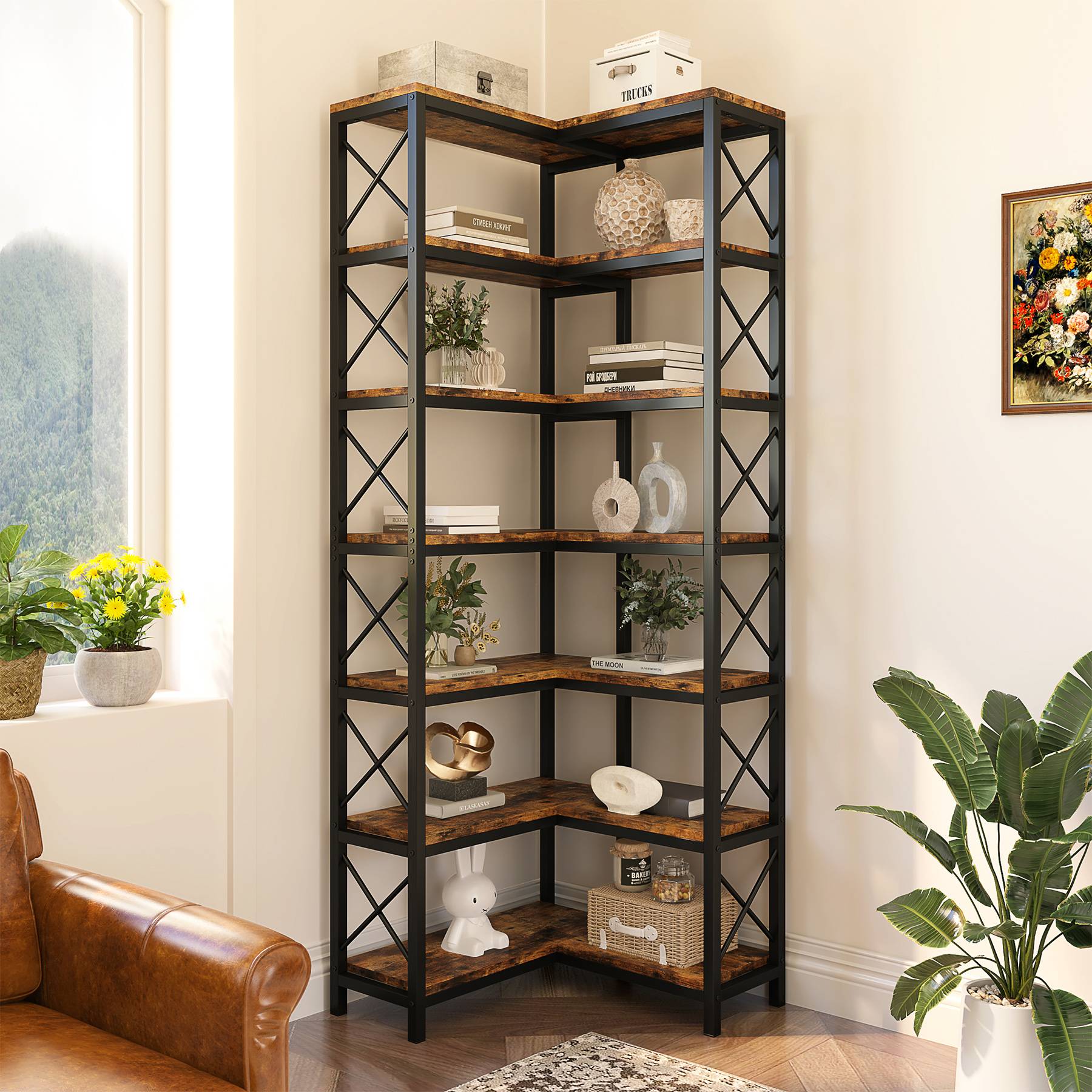 7-Tier Corner Bookshelf Corner Bookcase Storage Display Rack - 178 cm