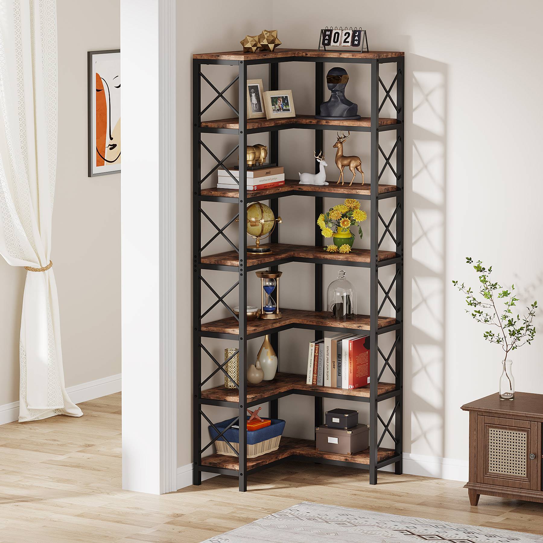 7-Tier Corner Bookshelf Corner Bookcase Storage Display Rack - 178 cm