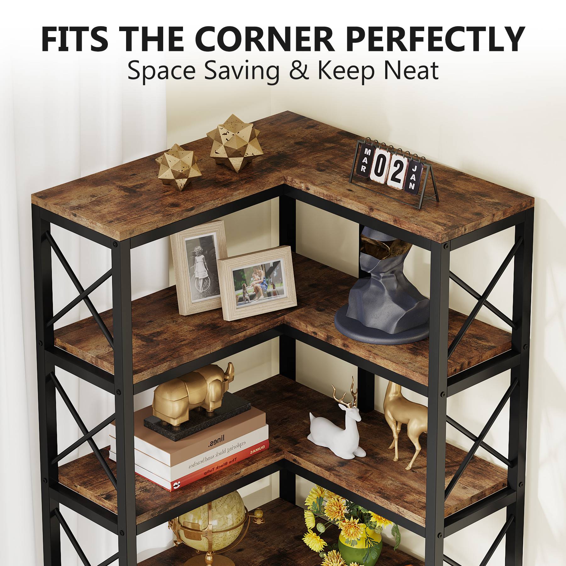 7-Tier Corner Bookshelf Corner Bookcase Storage Display Rack - 178 cm