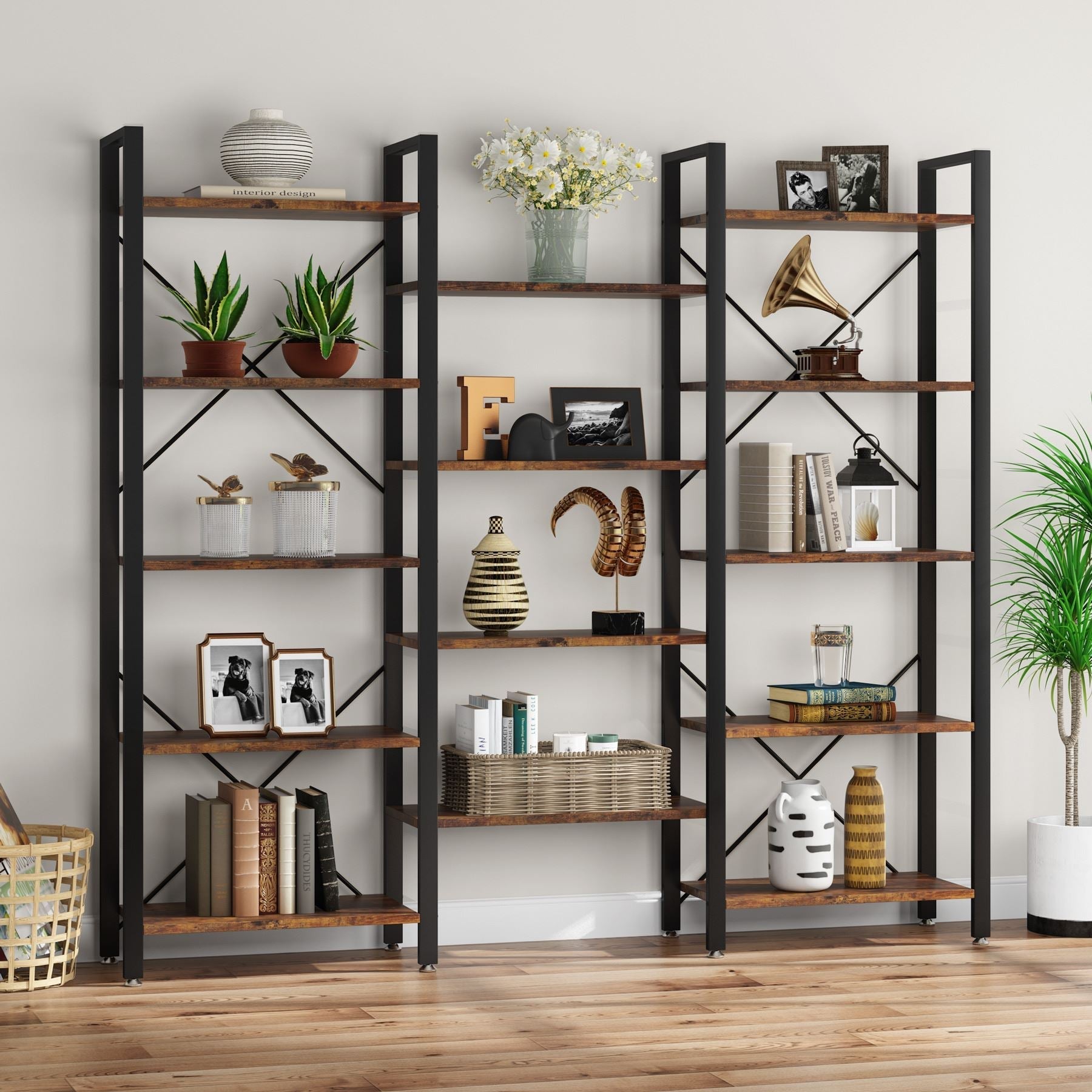 178 cm Bookshelf, Triple Wide Etagere Bookcase Open Display Shelf