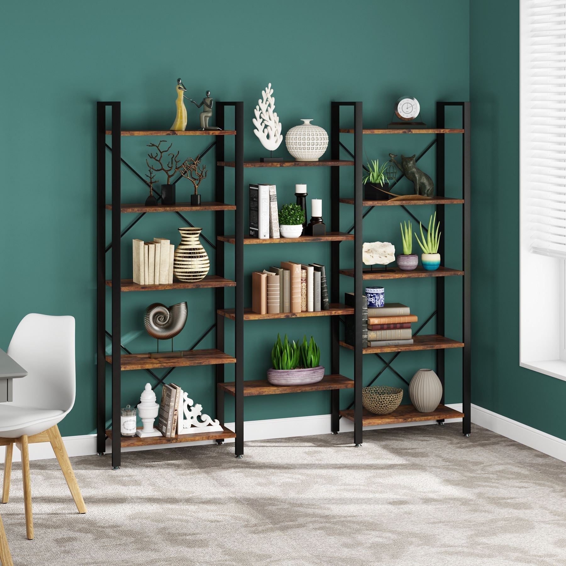 178 cm Bookshelf, Triple Wide Etagere Bookcase Open Display Shelf