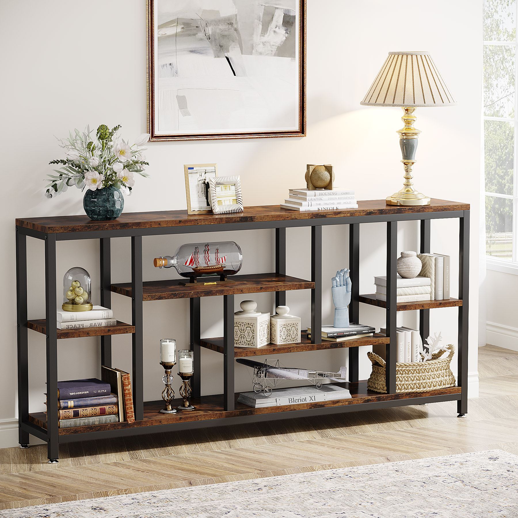 180 cm Console Table Entryway Sofa Table with Storage Shelves