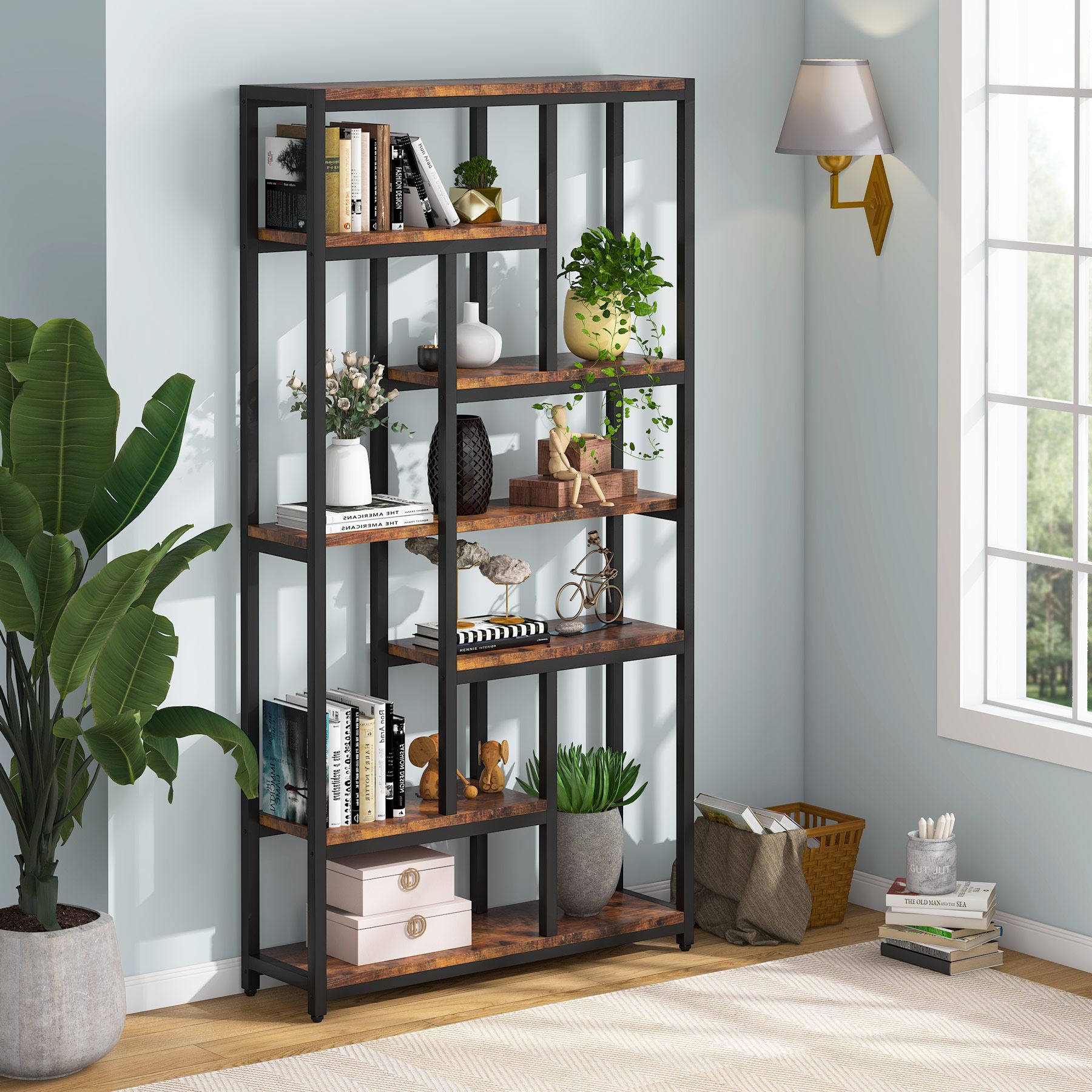 200 cm Tall Bookshelf, 7-Tier Bookcase Open Display Shelves