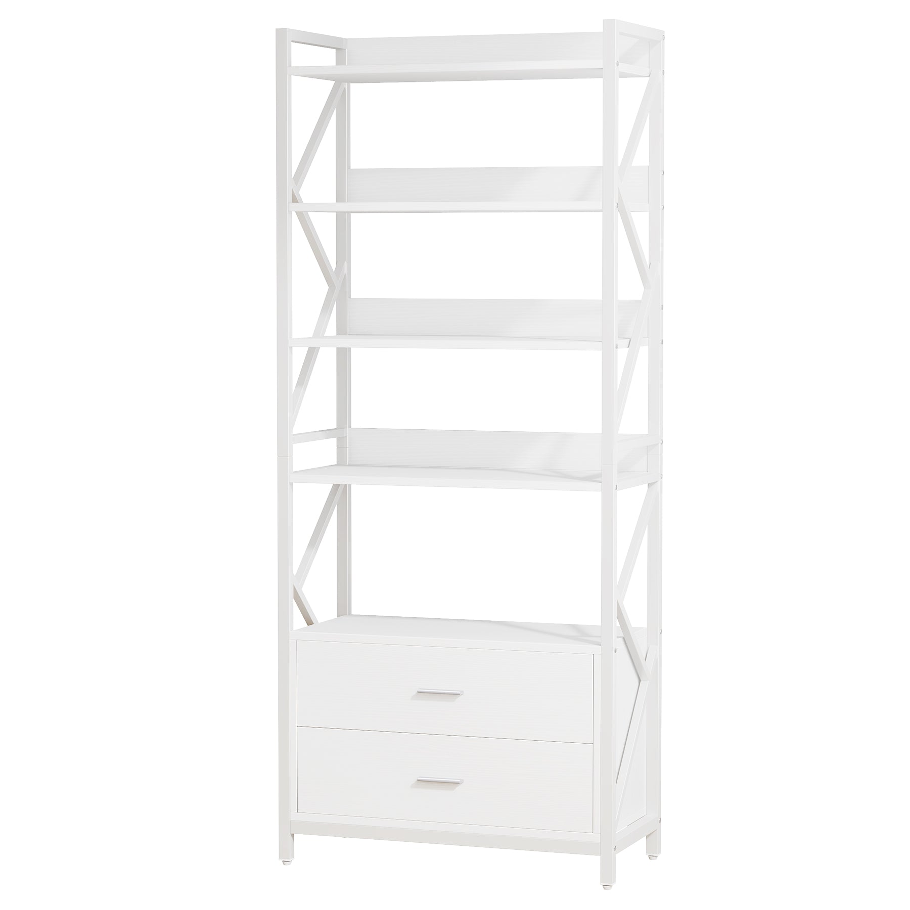 180 cm Bookshelf, Industrial 5-Tier Bookcase with 2 Drawers