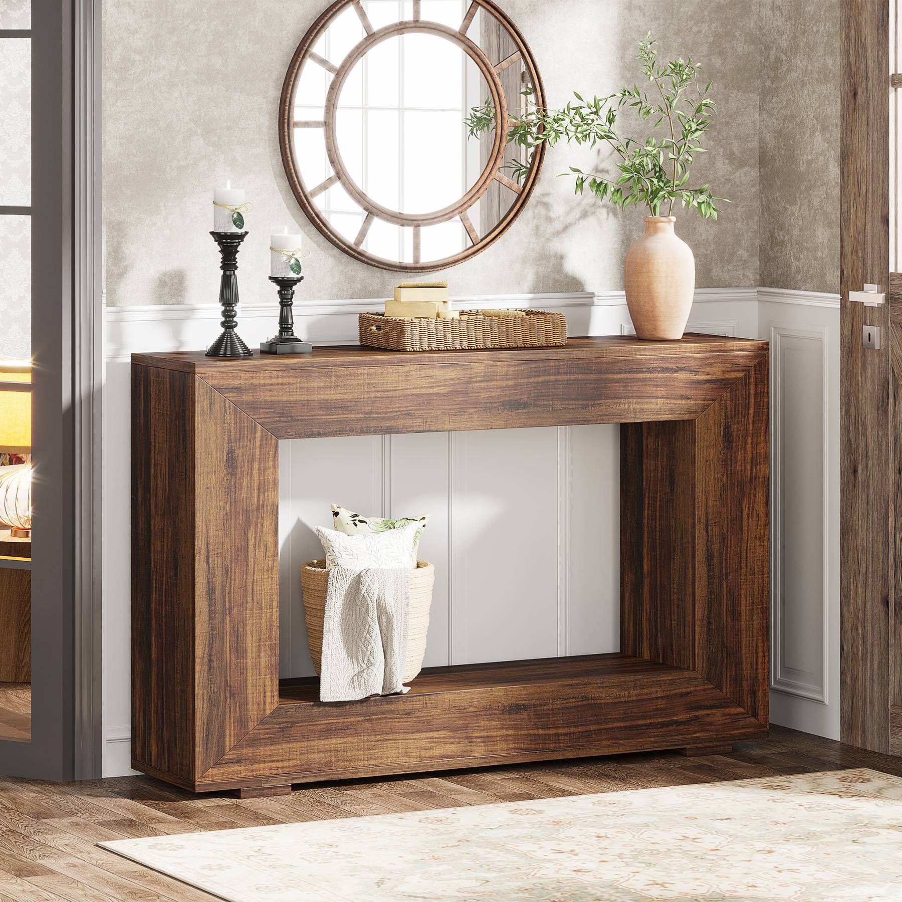 Farmhouse Console Table, 120 cm Wood Entryway Sofa Table with Storage