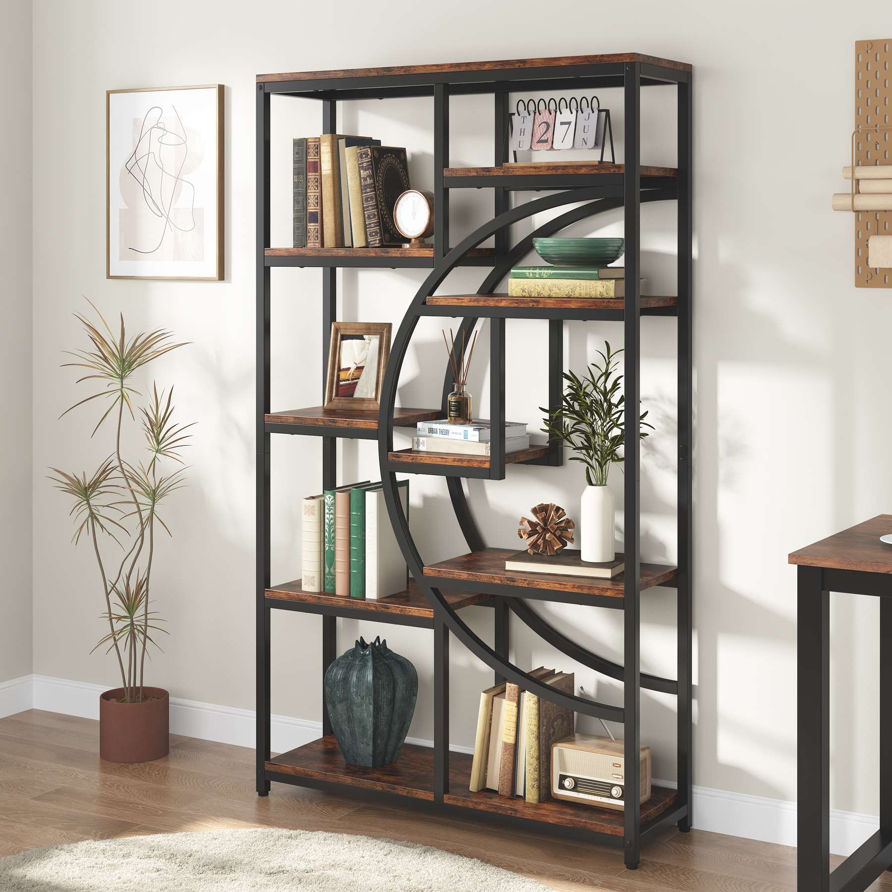 Freestanding Bookshelf, 175 cm Etagere Bookcase with 9 Open Shelves