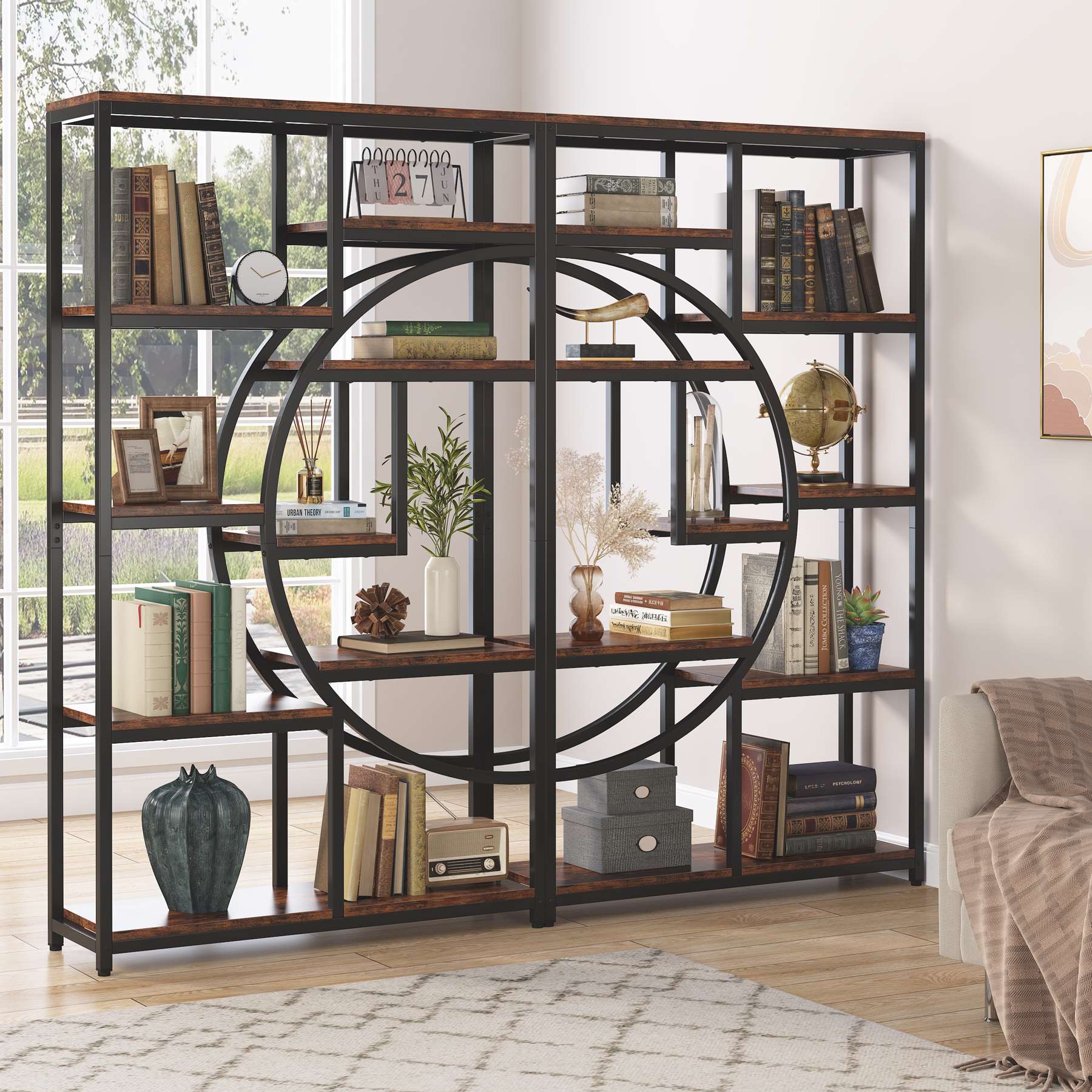 Freestanding Bookshelf, 175 cm Etagere Bookcase with 9 Open Shelves