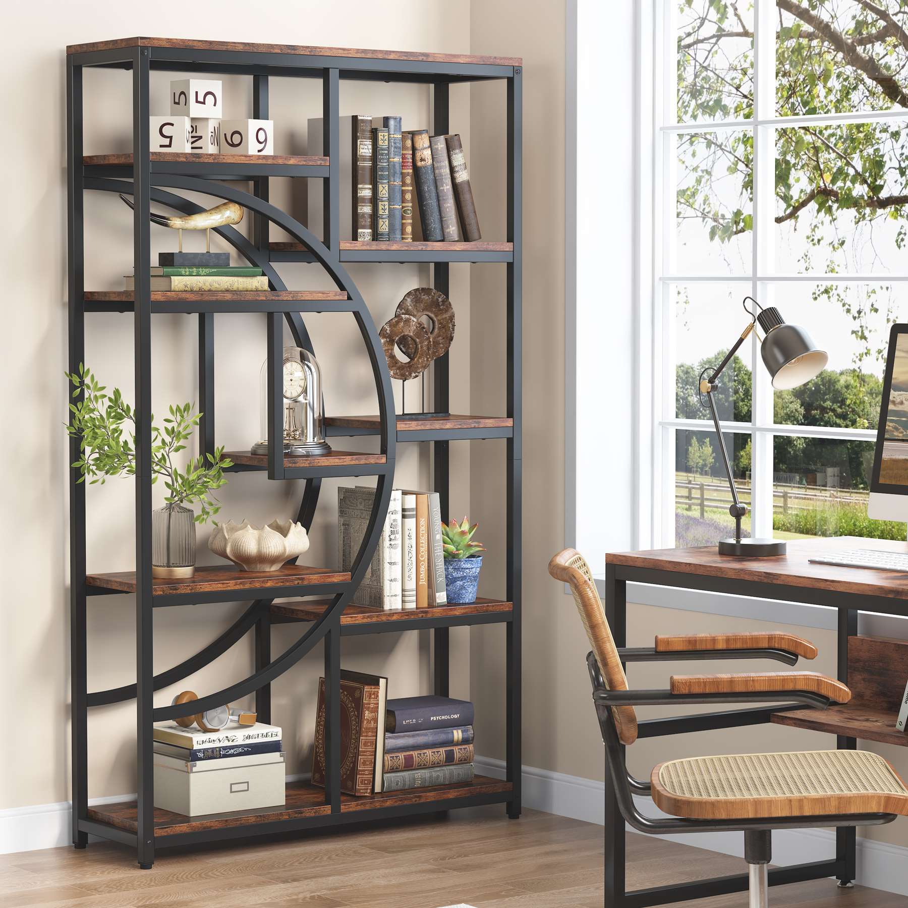 Freestanding Bookshelf, 175 cm Etagere Bookcase with 9 Open Shelves