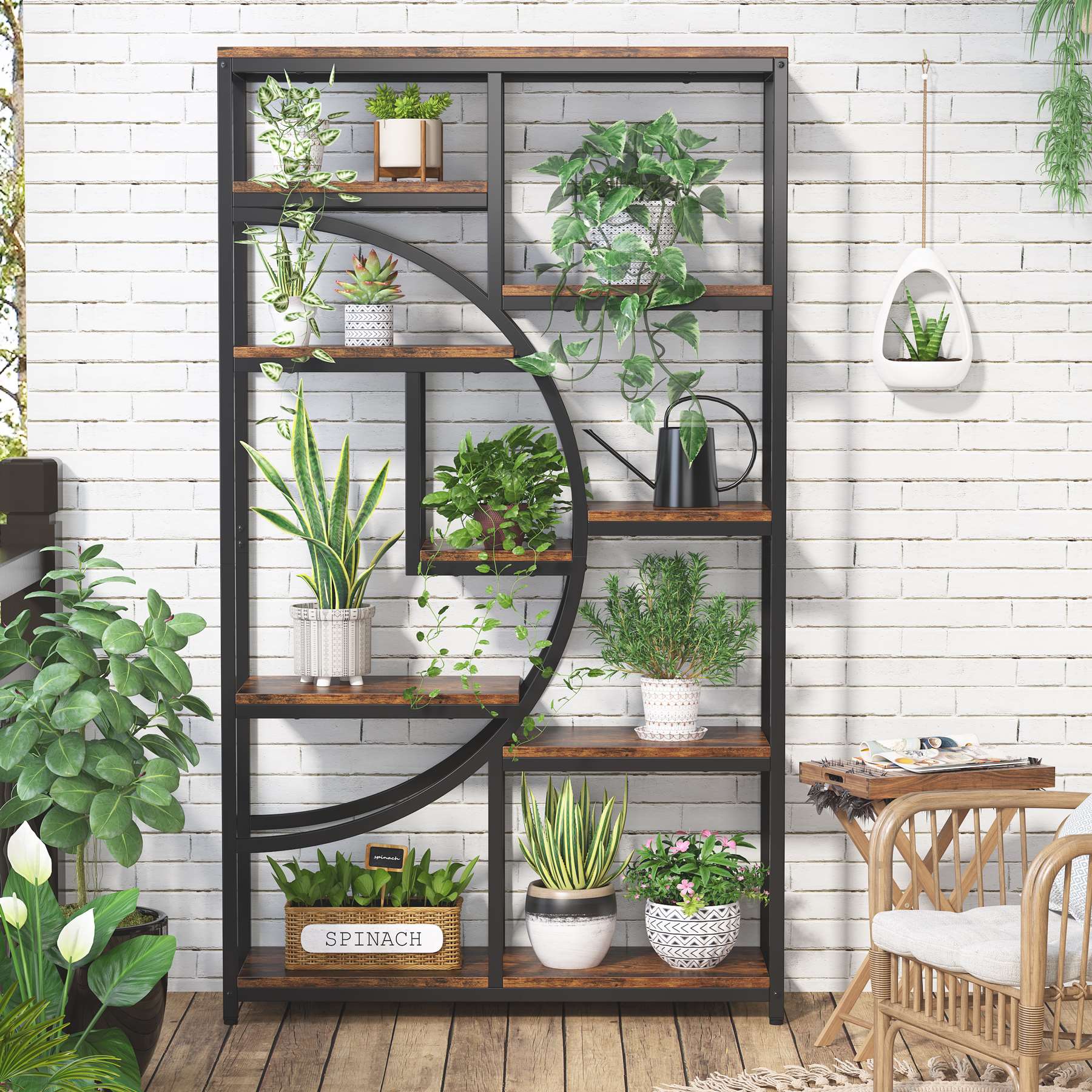 Freestanding Bookshelf, 175 cm Etagere Bookcase with 9 Open Shelves