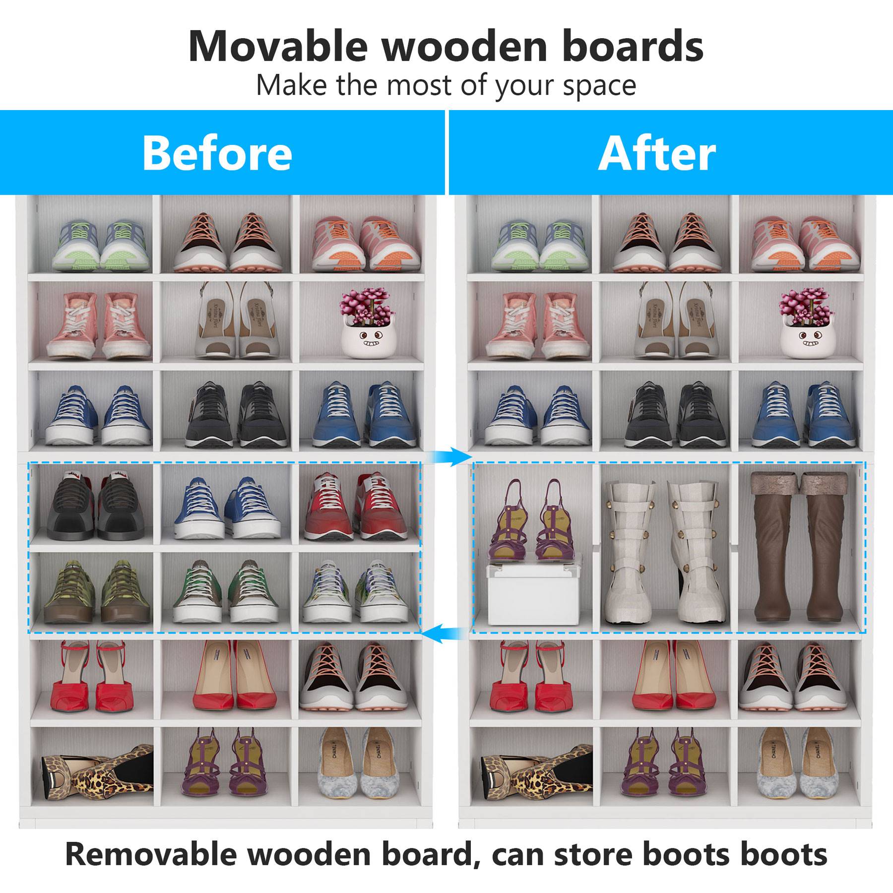 Freestanding Shoe Cabinet, 8-Tier Shoe Storage Rack with 61 cm Cubbies