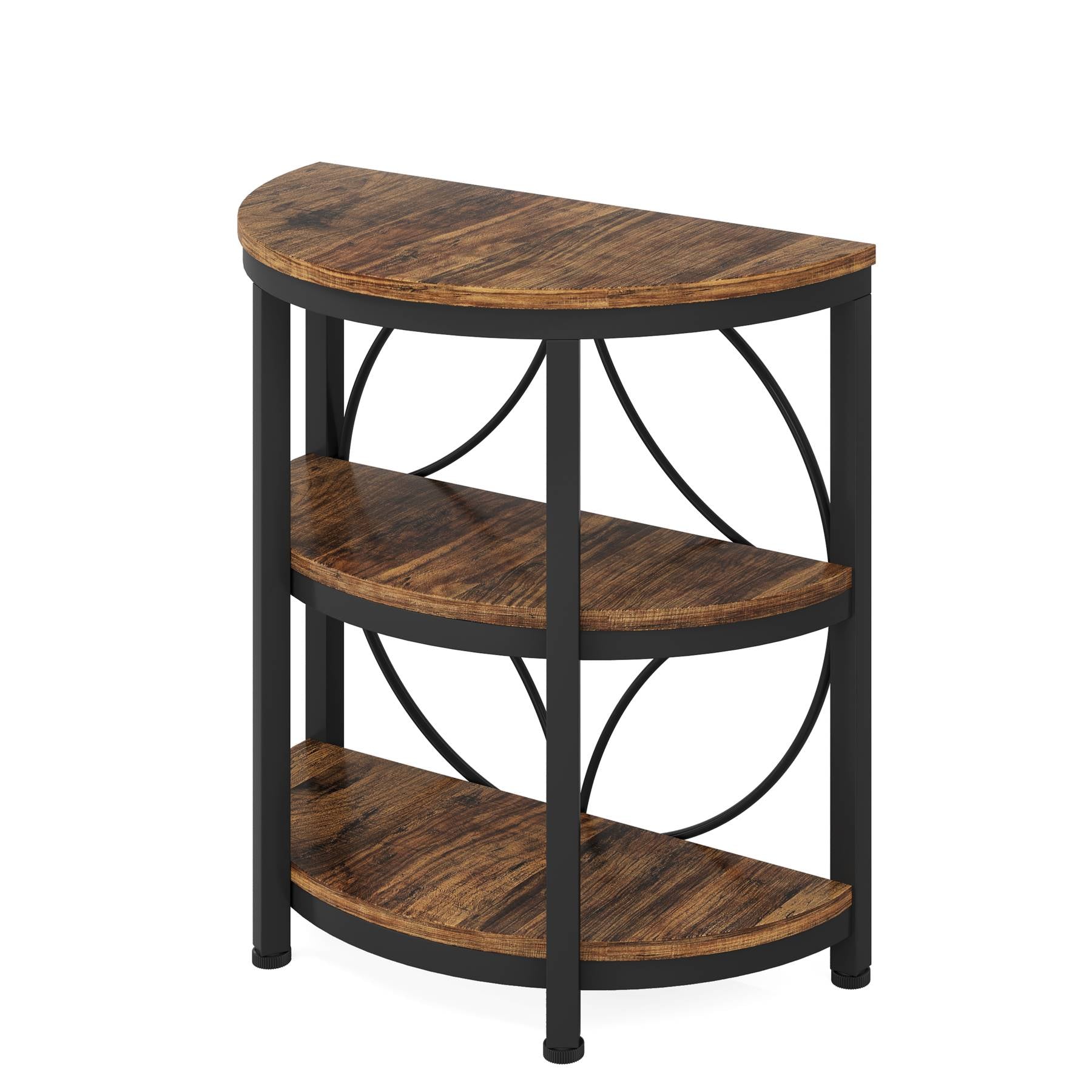 Half-Round End Table, 3-Tier Narrow Side Table with Metal Frame