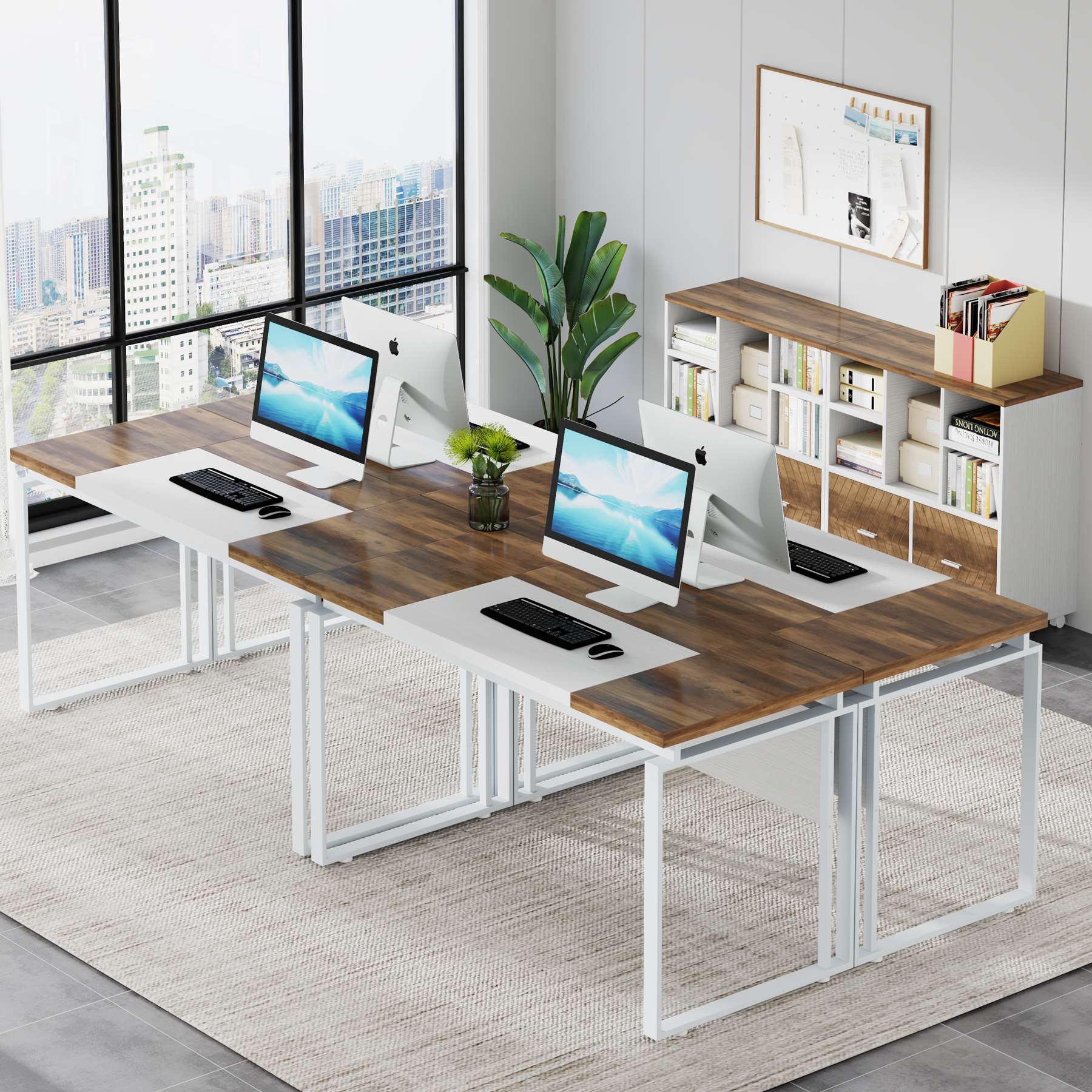 L-Shaped Executive Desk, 160 cm Computer Desk with Mobile File Cabinet