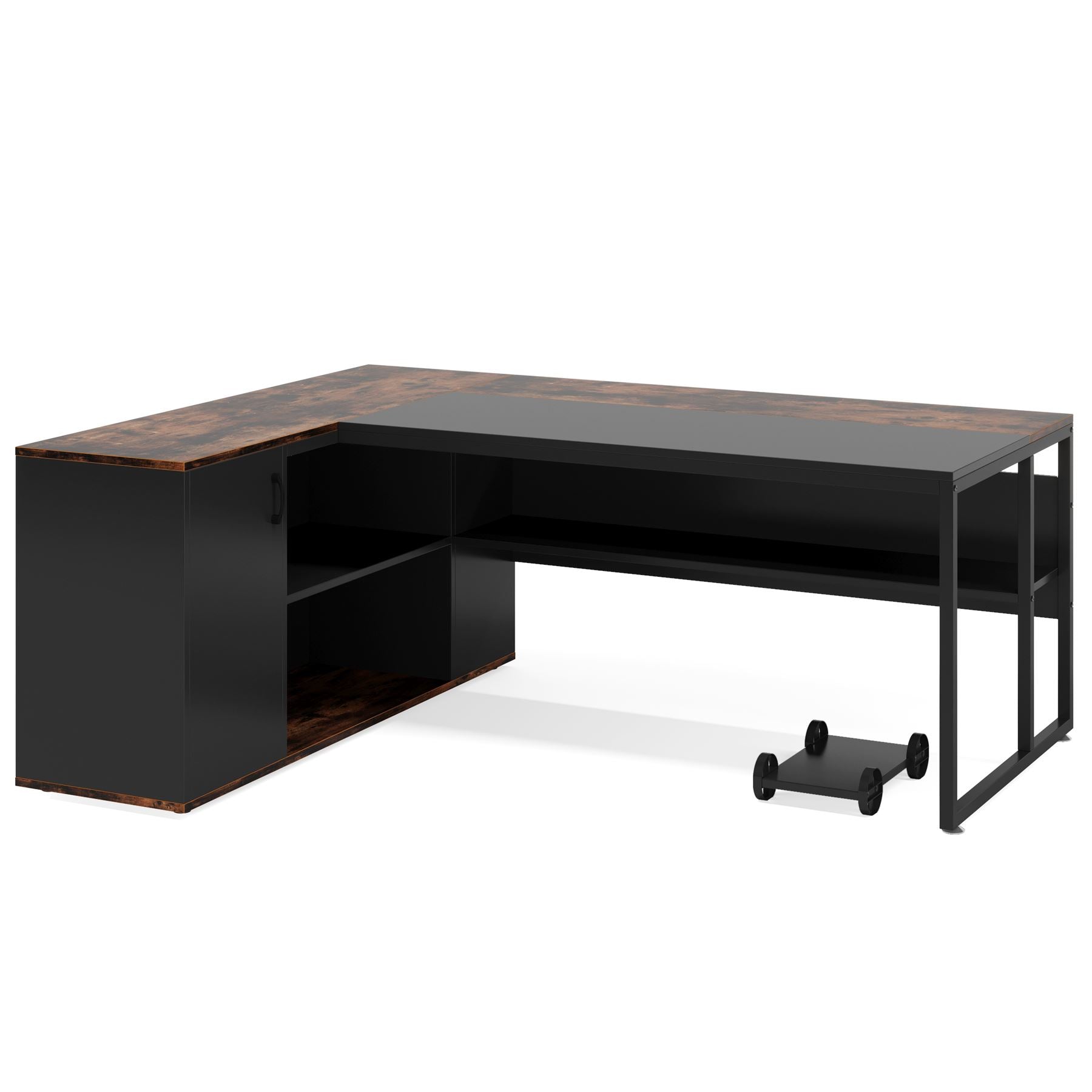 Large L-Shaped Desk, 180 cm Executive Desk with Shelves & Cabinet