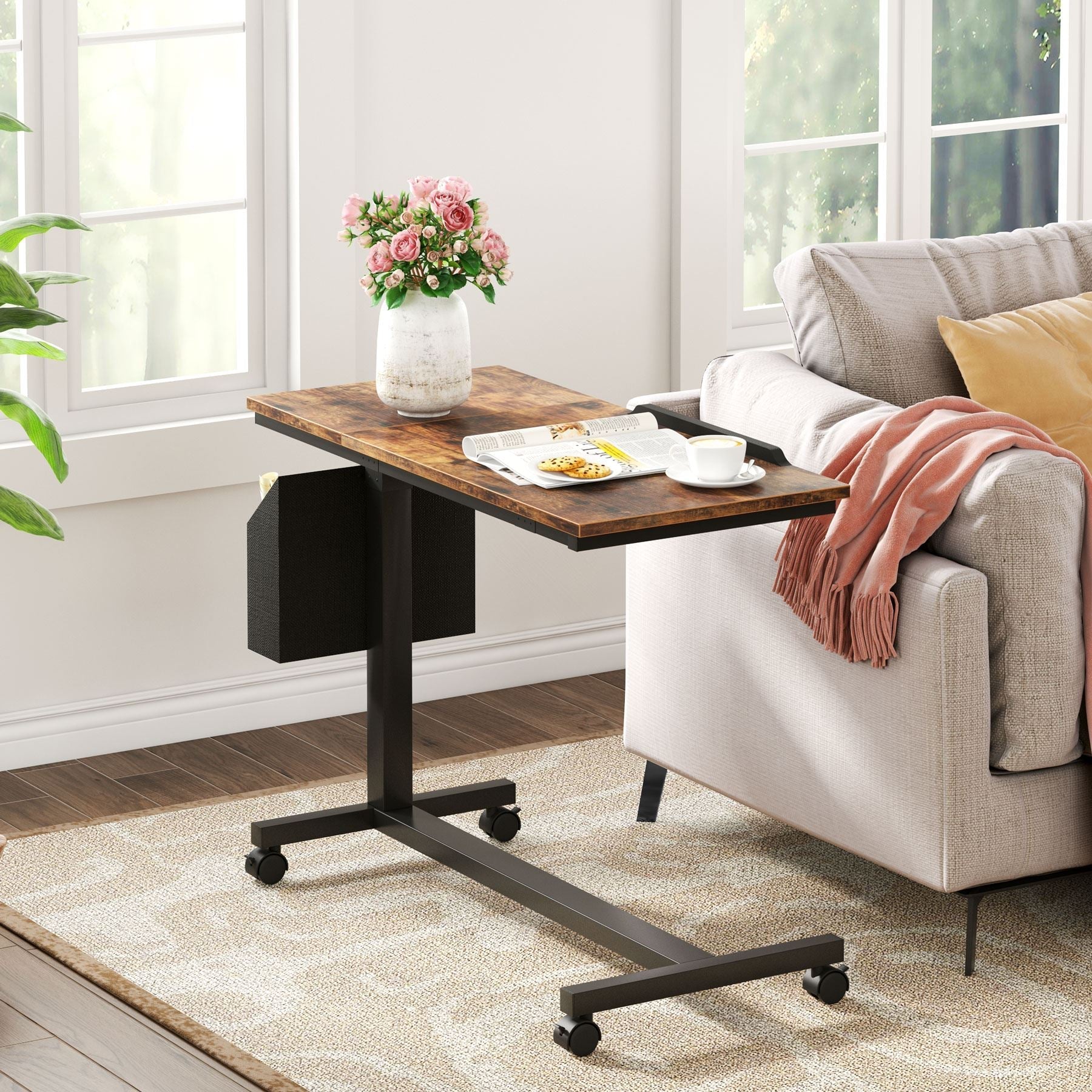 Mobile C Table, Height Adjustable End Table Sofa Snack Table