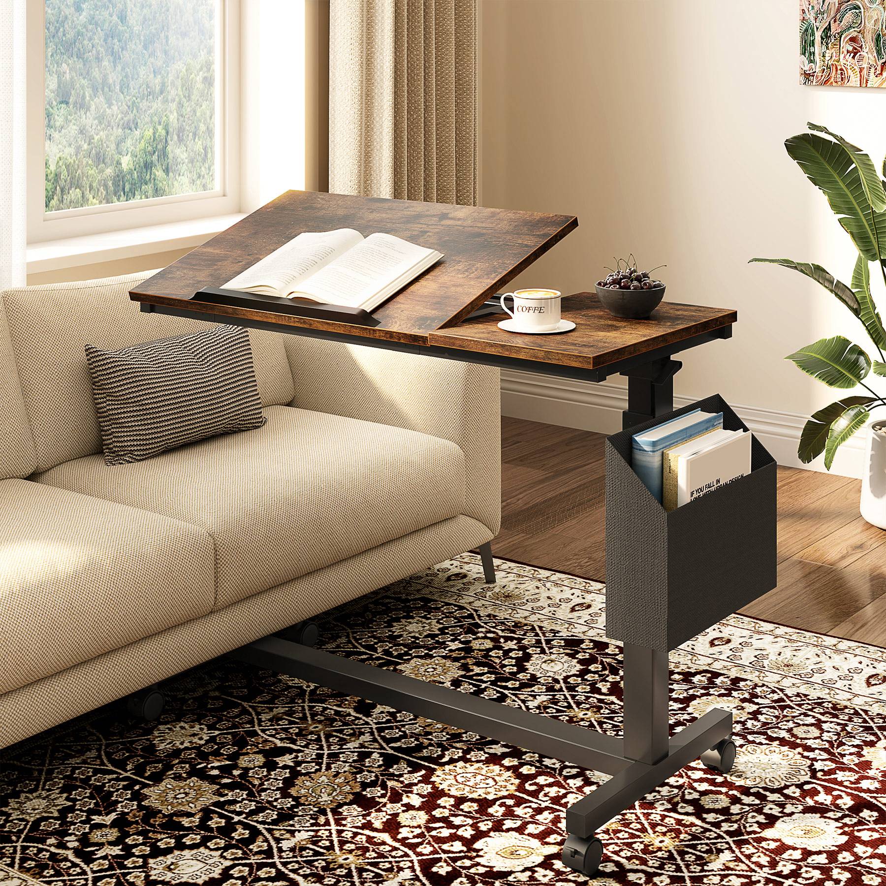 Mobile C Table, Height Adjustable End Table Sofa Snack Table