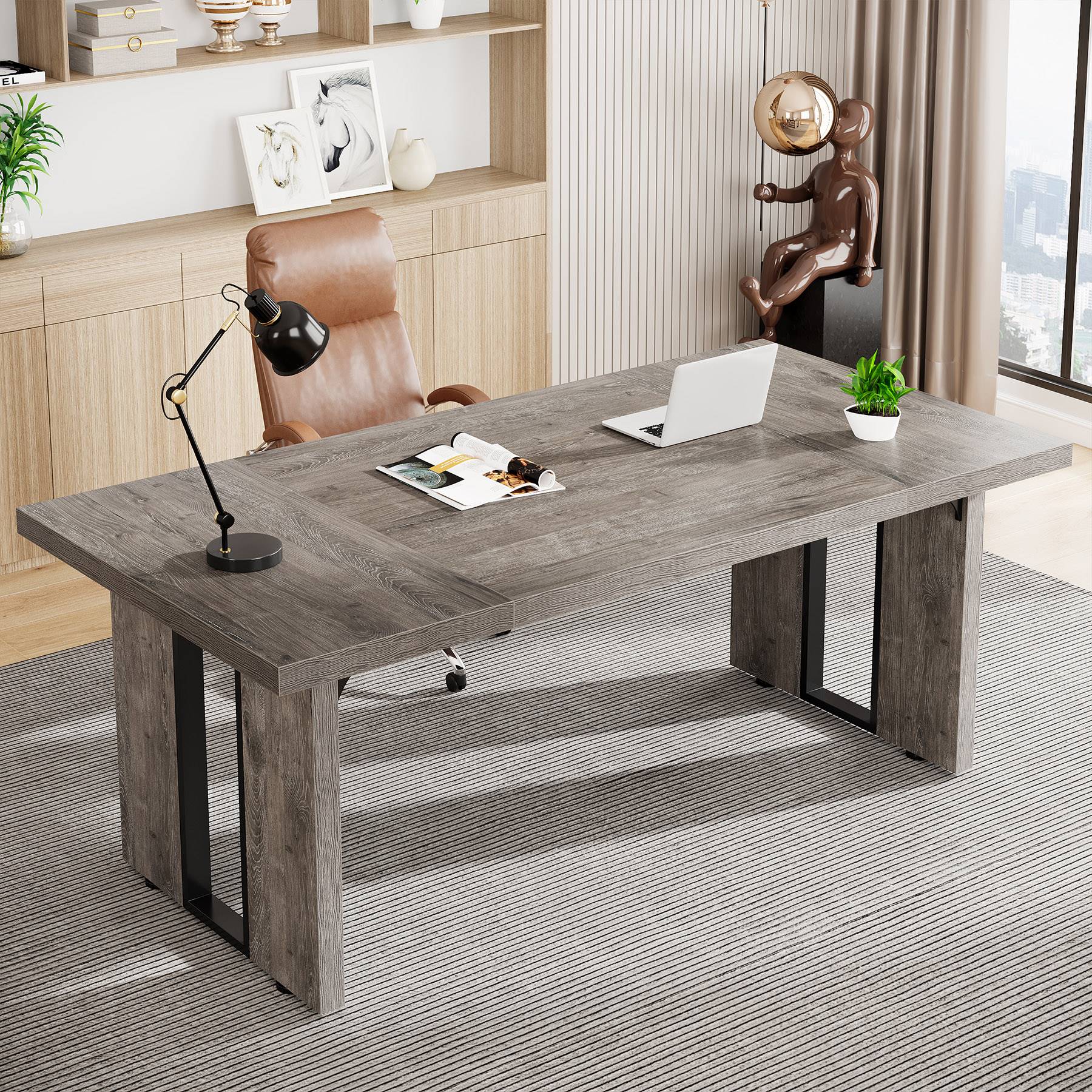 Simple Executive Desk, 180 cm Computer Desk Meeting Table for Home Office