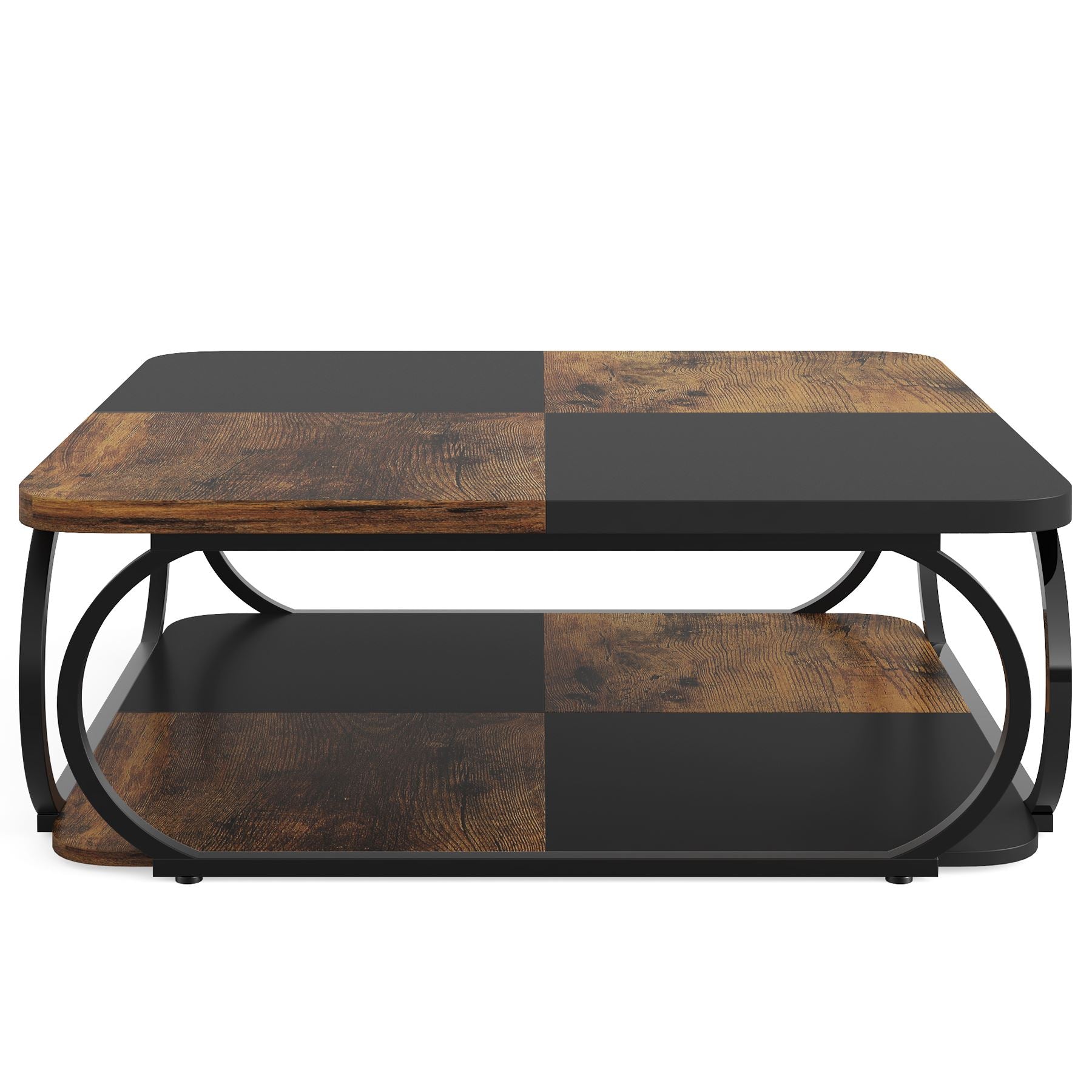 Square Coffee Table, 99 cm Central Cocktail Table with 2-Tier Shelves