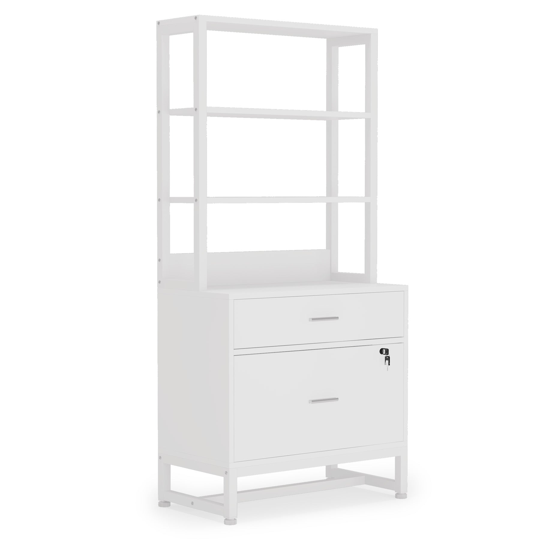 Vertical File Cabinet, 2-Drawer Filing Cabinet with Open Shelves (cm)