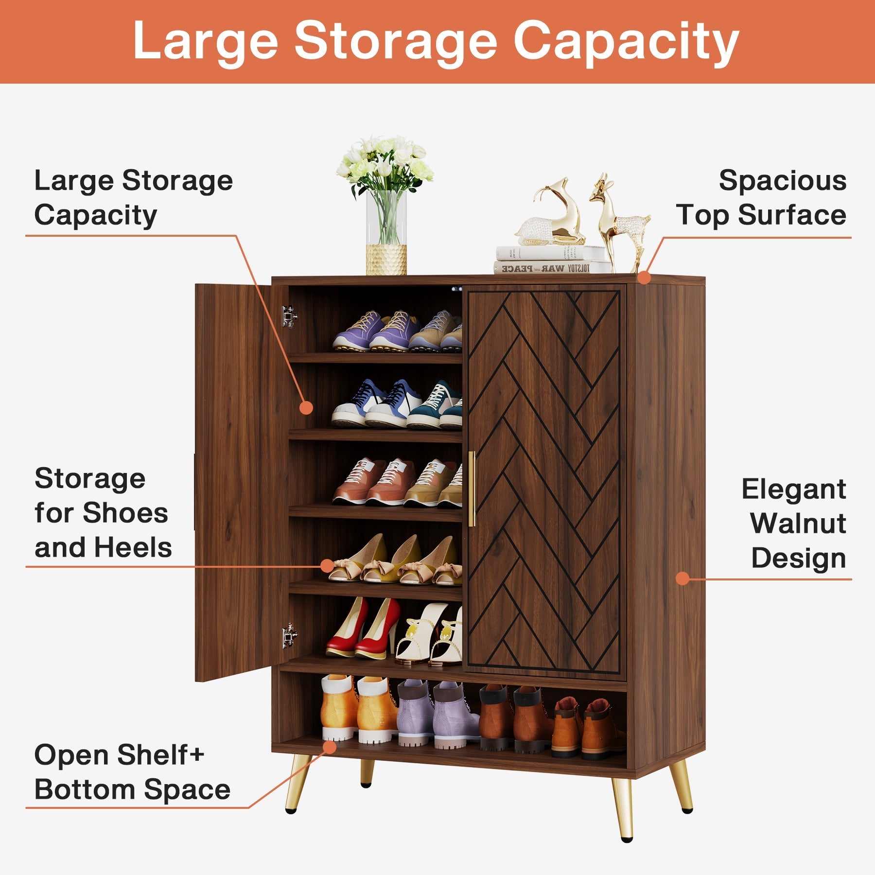 Wooden Shoe Cabinet, 6-Tier Shoe Organizer with Adjustable Shelves (cm)