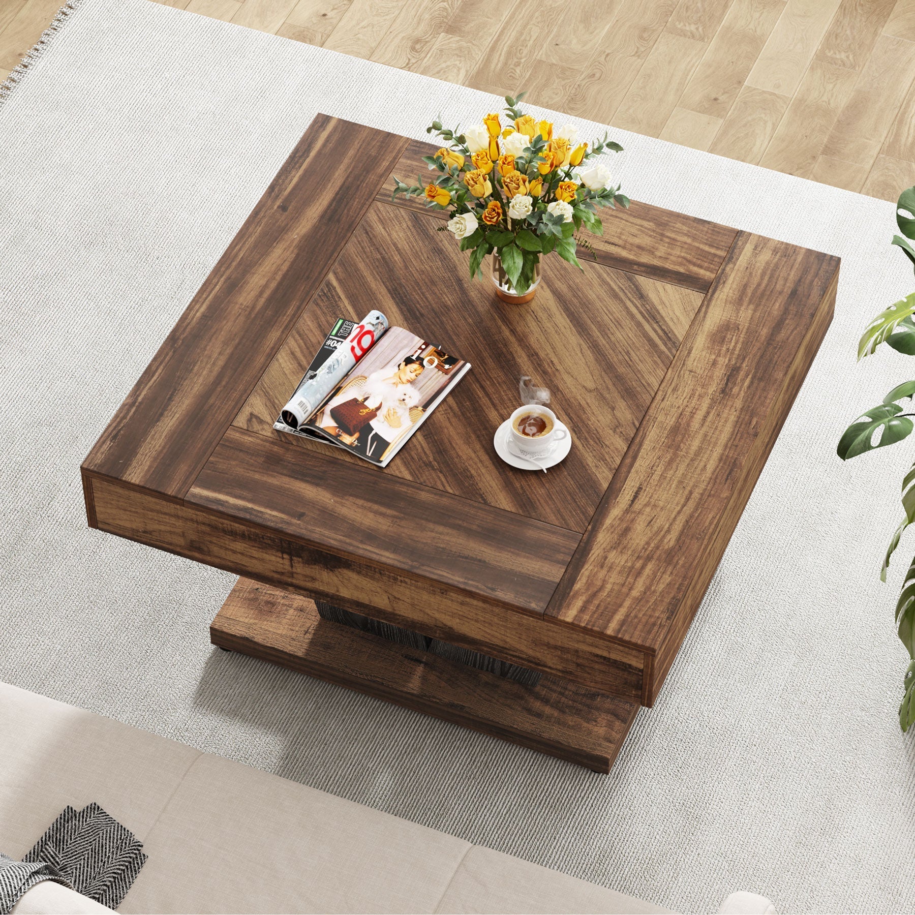 Wood Coffee Table, 80 cm Modern Center Table Cocktail Tea Table