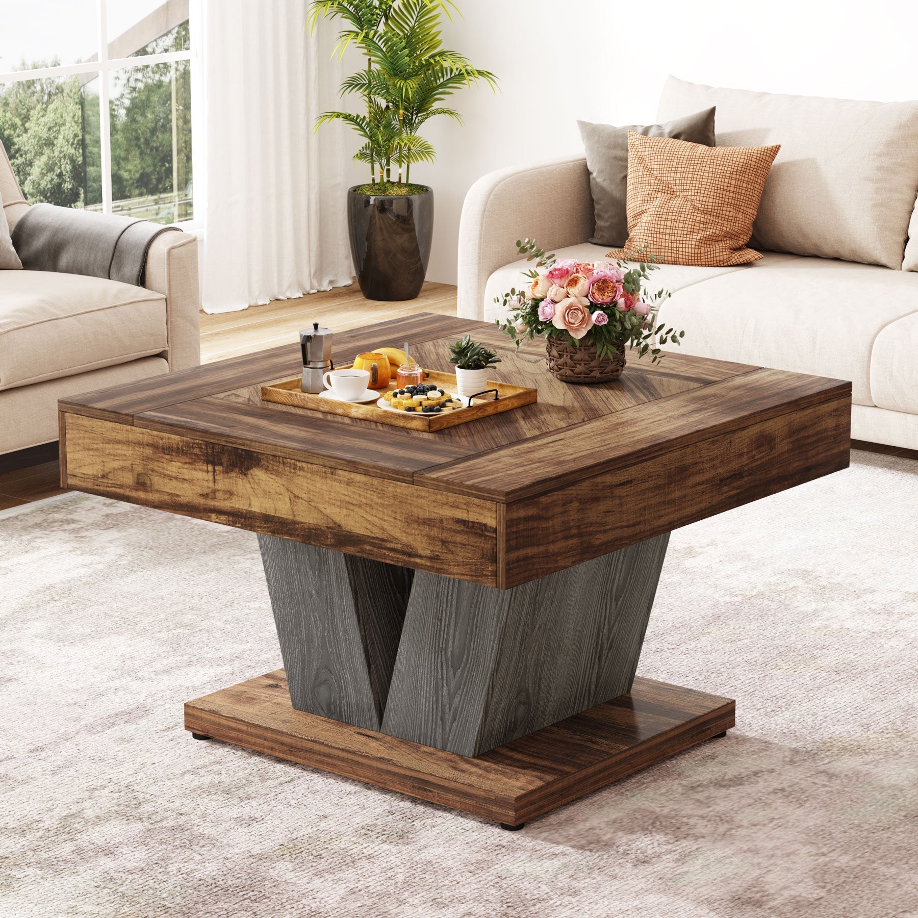 Wood Coffee Table, 80 cm Modern Center Table Cocktail Tea Table