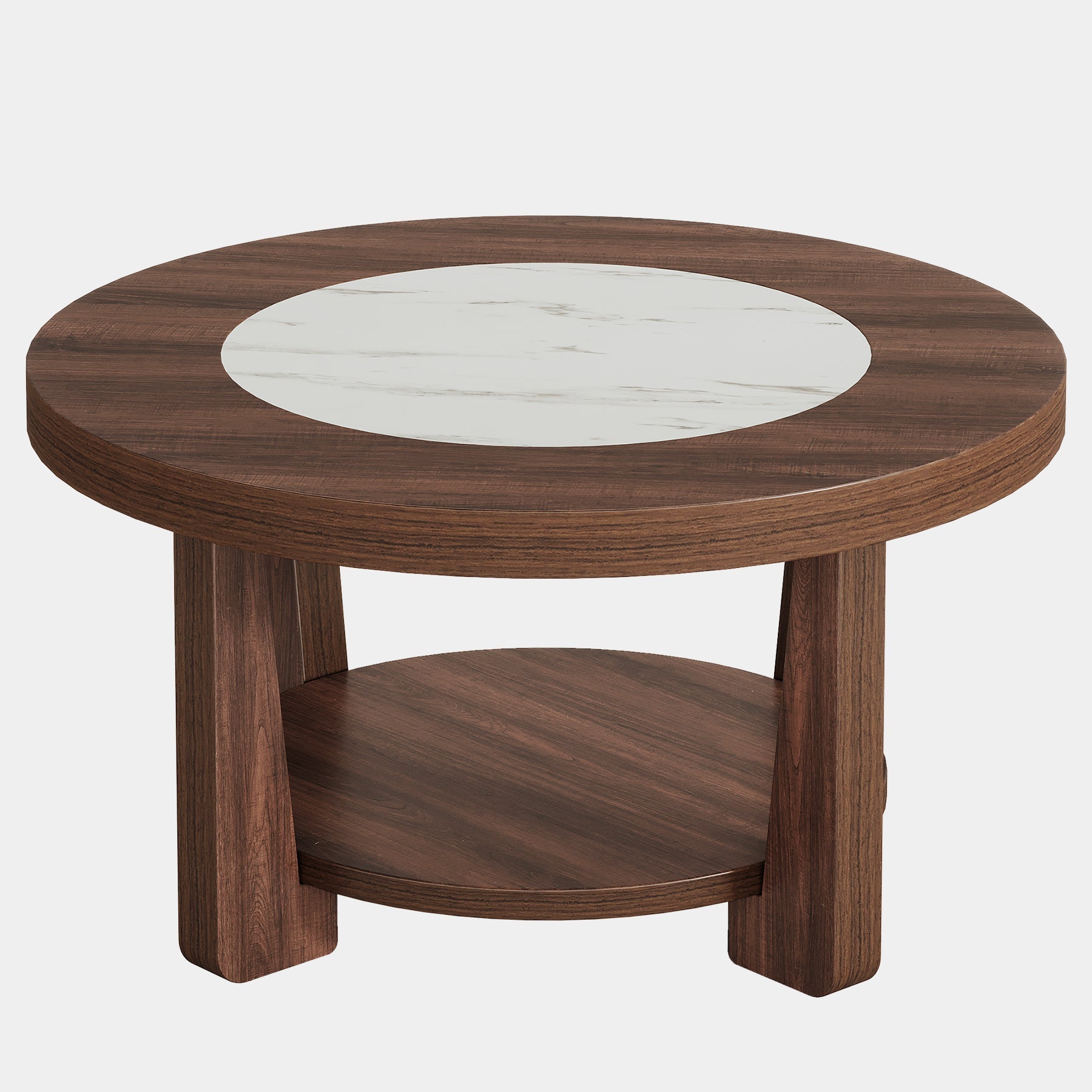 Wood Coffee Table, Round 2-Tier Accent Center Table (Diameter: 60 cm)