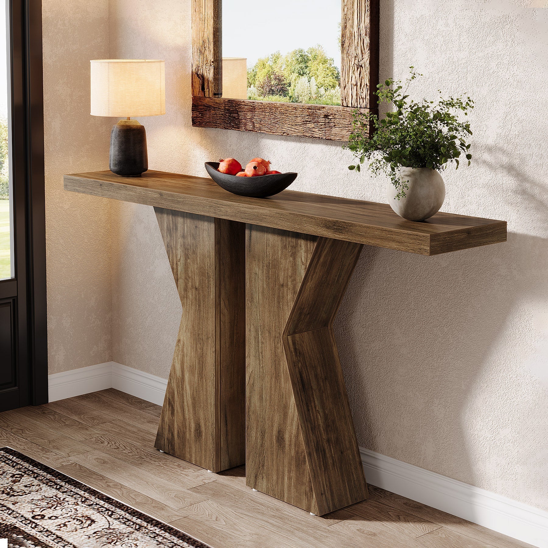 Wood Console Table, 140 cm Sofa Table Entryway Table with K-Shaped Frame